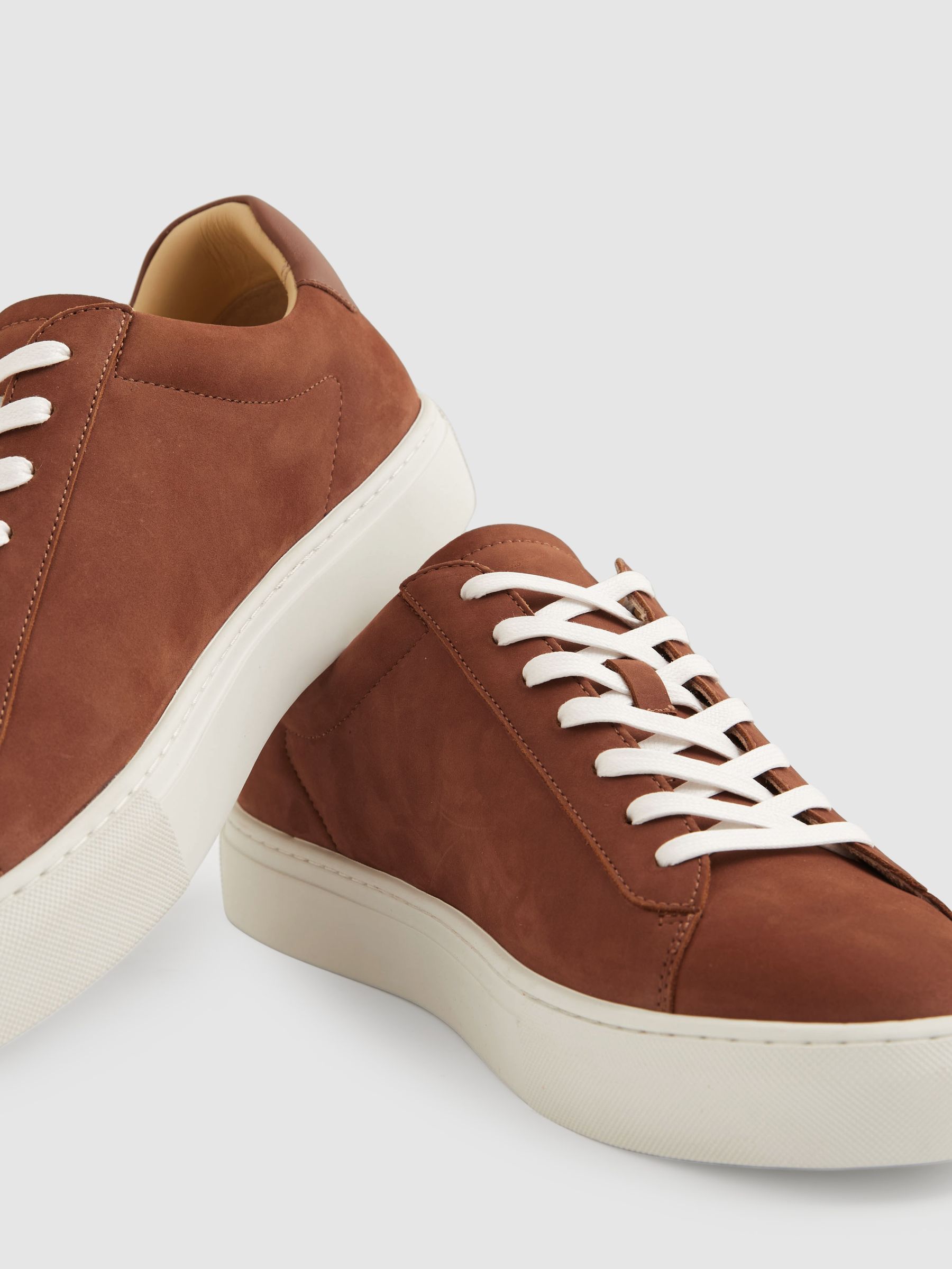 Nubuck Leather Lace-Up Trainers in Brickwood Red - image 4