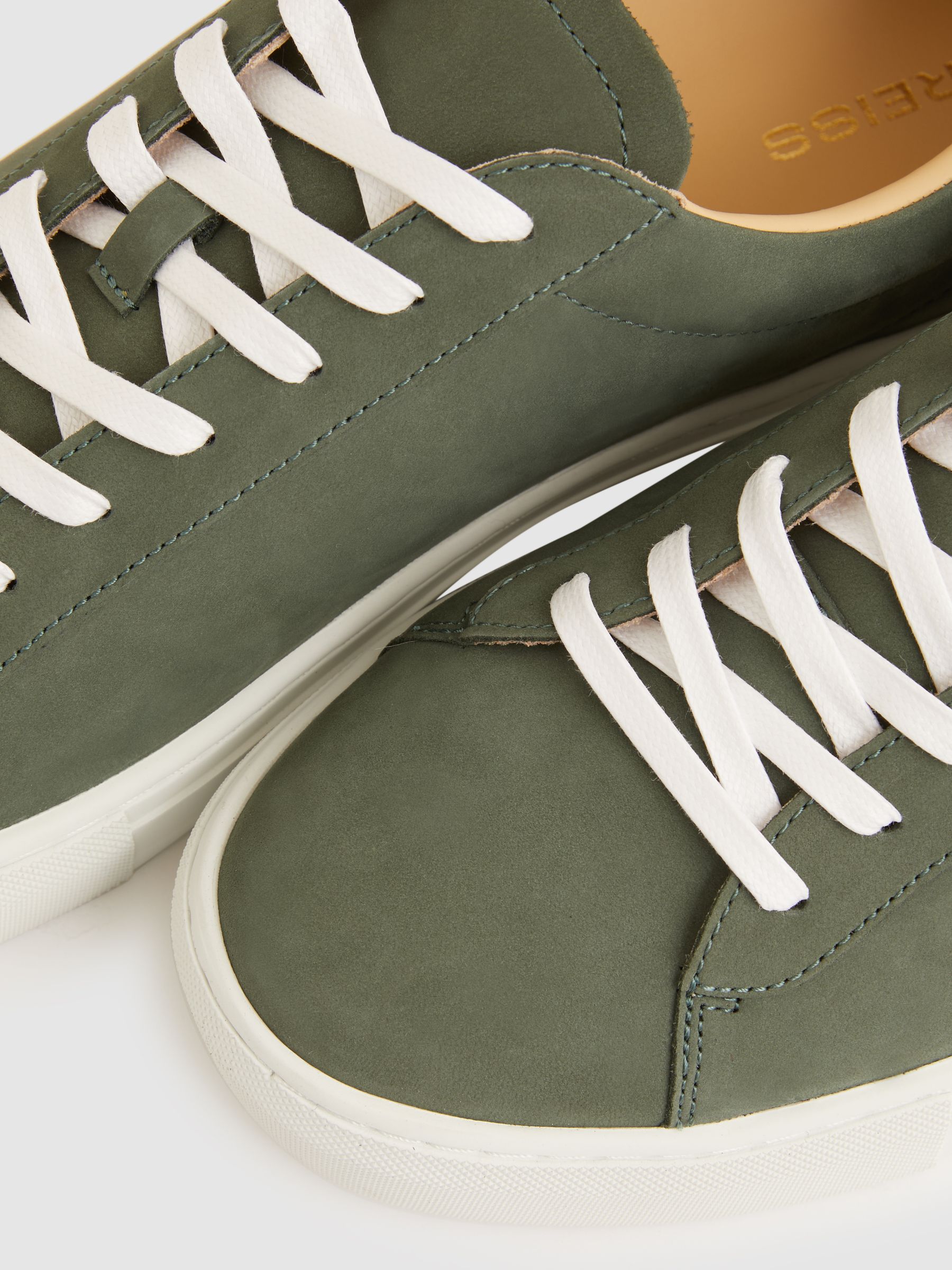 Nubuck Leather Low-Top Trainers in Thyme Green - Image 3 of 5