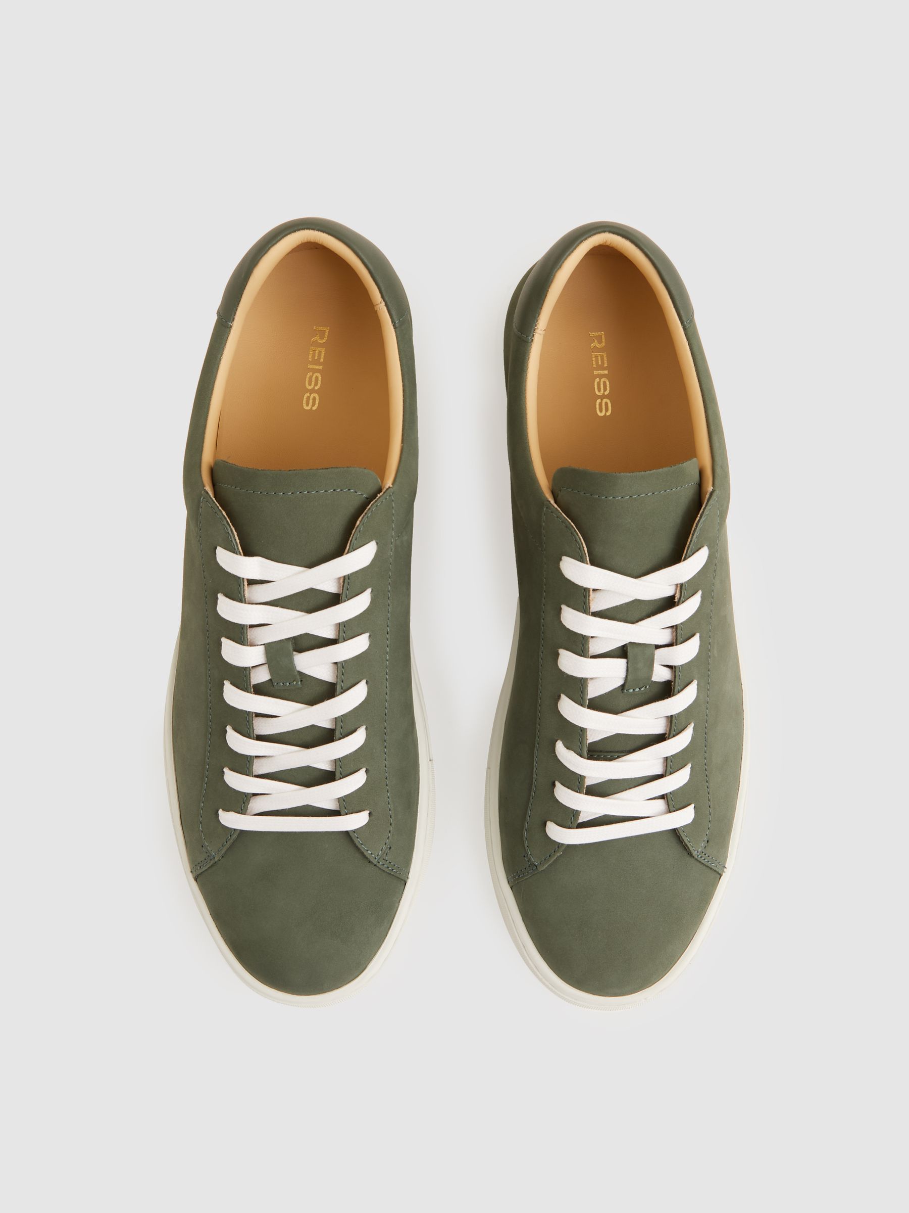 Nubuck Leather Low-Top Trainers in Thyme Green - Image 4 of 5