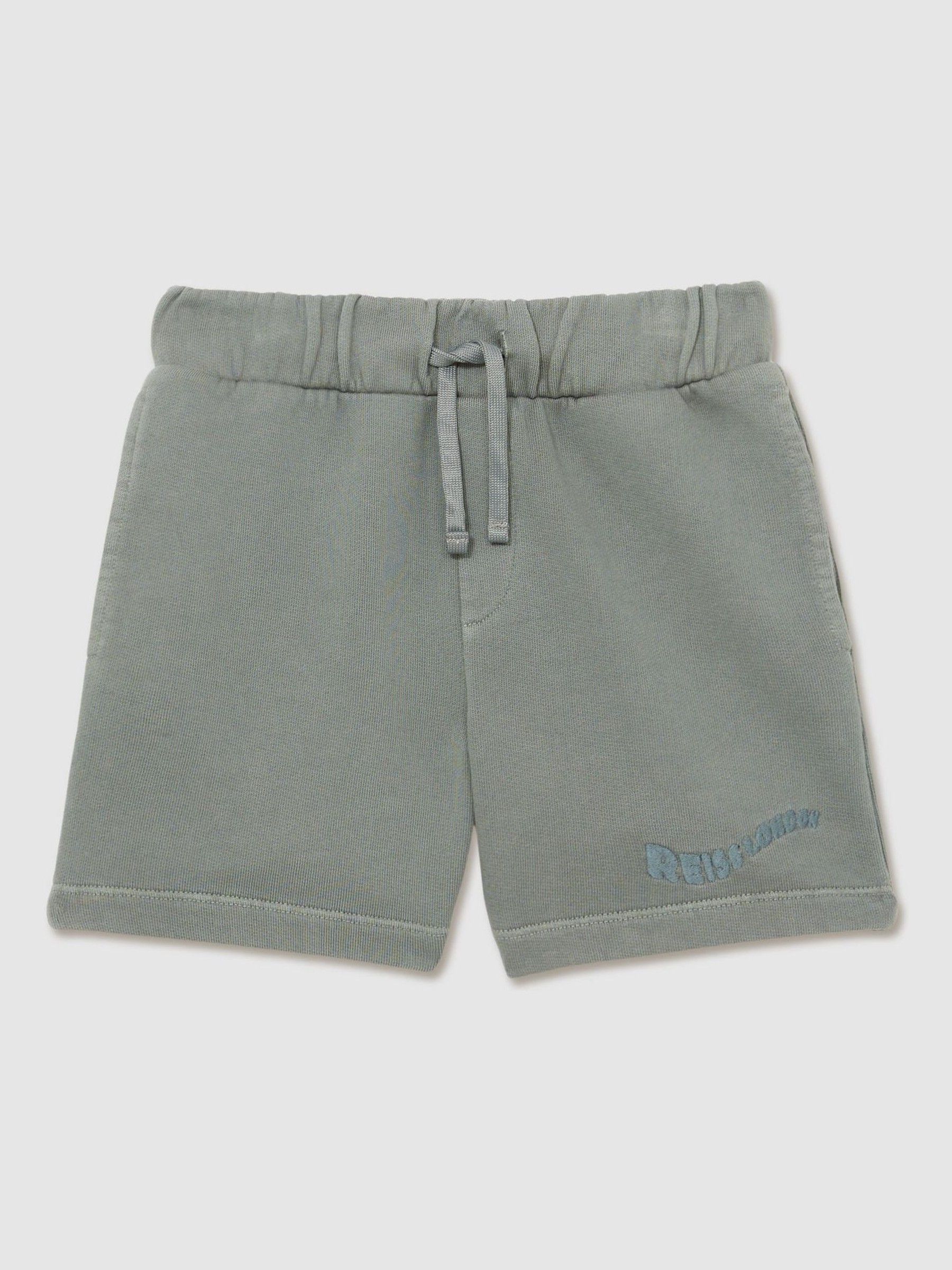 9-13 yrs Cotton Brand-Embroidered Shorts in Washed Sage - Image 2 of 4