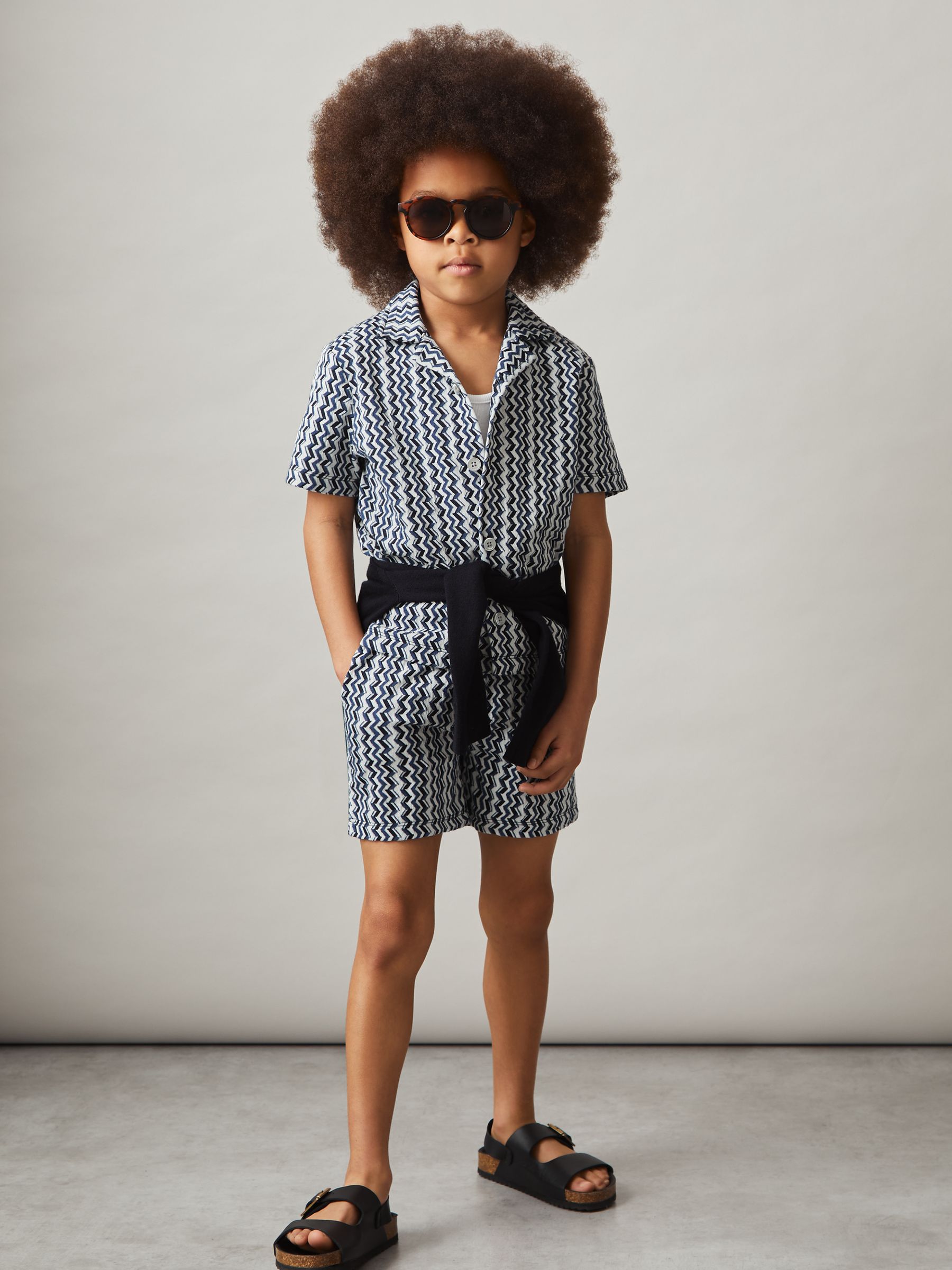 9-13 yrs Zig-Zag Knit Drawstring Shorts in Blue - Image 4 of 5