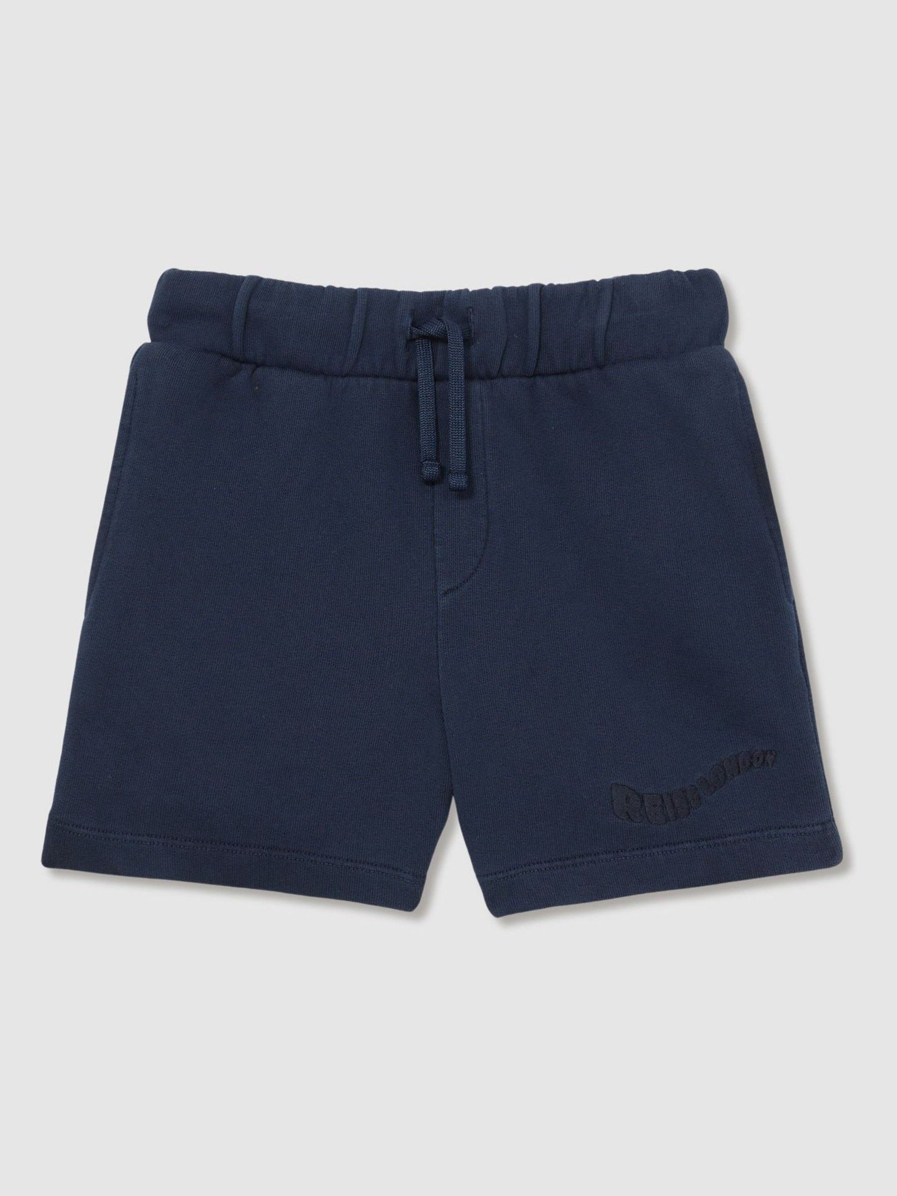 9-13 yrs Cotton Brand-Embroidered Shorts in Washed Navy - Image 2 of 4