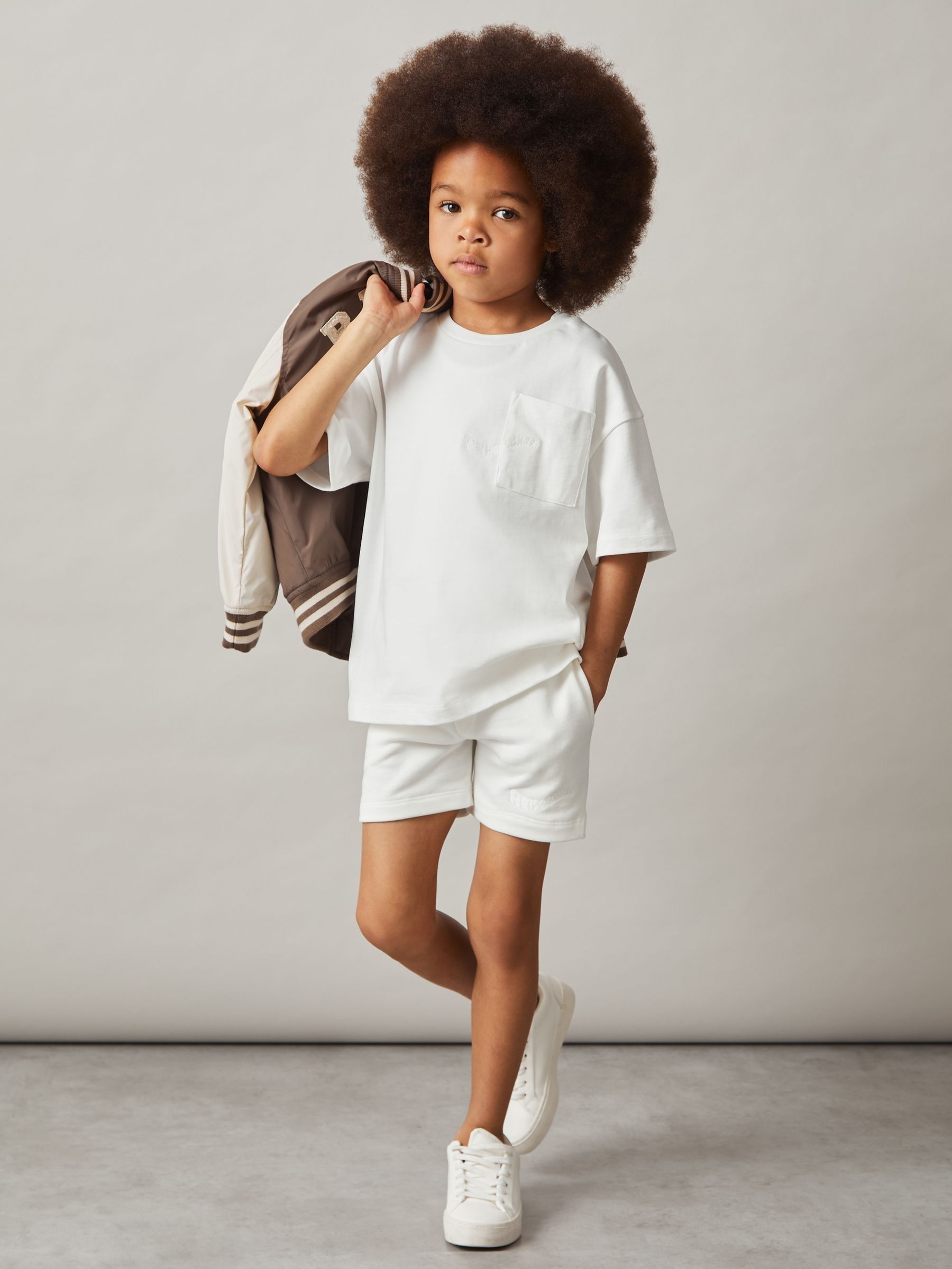 9-13 yrs Cotton Brand-Embroidered Shorts in Off White - Image 3 of 5