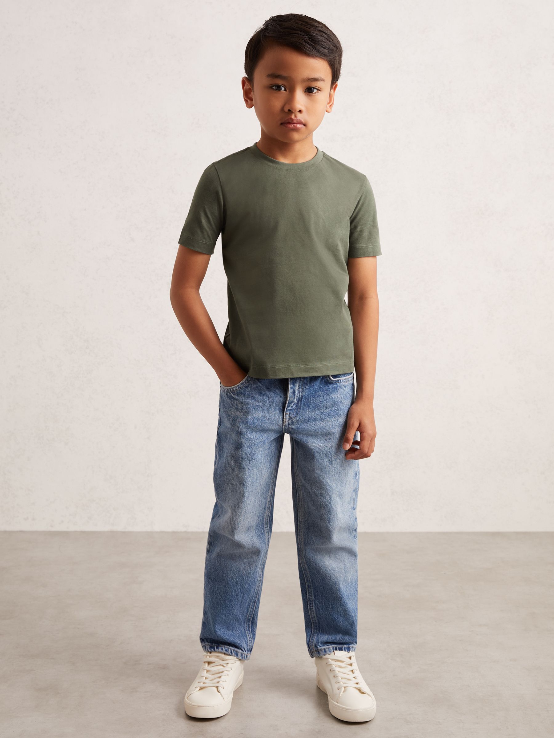3-9 yrs Crew Neck T-Shirt in Dark Sage - Image 1 of 4 3-9 yrs Crew Neck T-Shirt in Dark Sage - Image 1 of 4