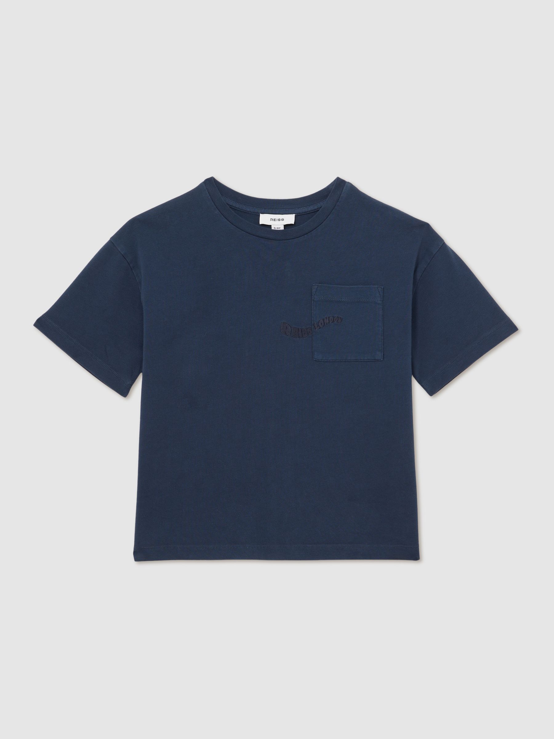 13-14 yrs Cotton Palm-Embroidery Oversize T-Shirt in Washed Navy - Image 1 of 5
