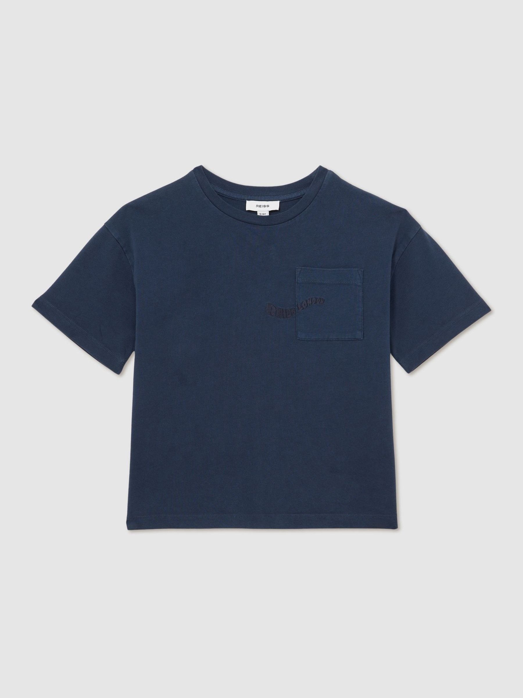 9-13 yrs Cotton Palm-Embroidery Oversize T-Shirt in Washed Navy - Image 2 of 5