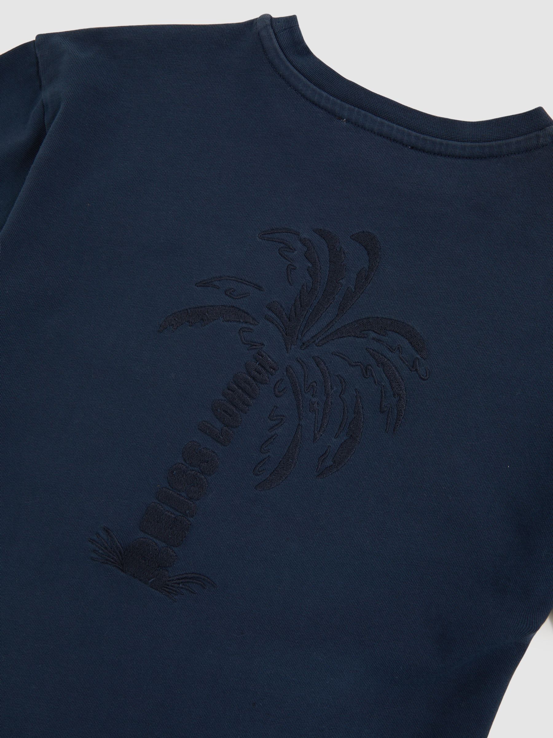 9-13 yrs Cotton Palm-Embroidery Oversize T-Shirt in Washed Navy - Image 5 of 5