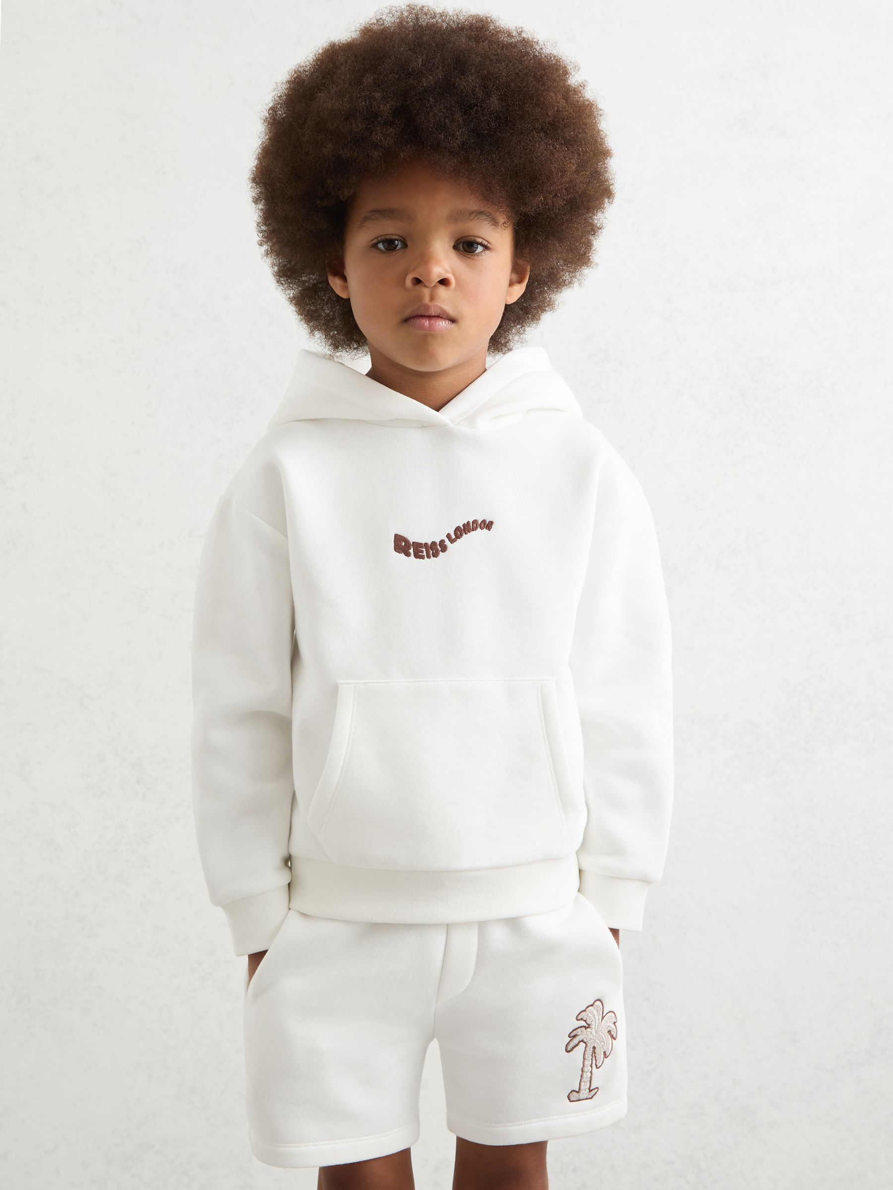 9-13 yrs Cotton-Blend Palm-Embroidered Hoodie in Off White - Image 1 of 4 9-13 yrs Cotton-Blend Palm-Embroidered Hoodie in Off White - Image 1 of 4