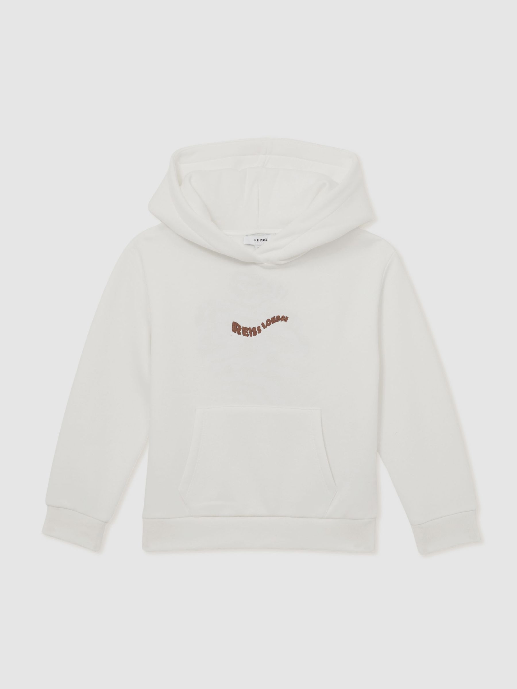 9-13 yrs Cotton-Blend Palm-Embroidered Hoodie in Off White - Image 2 of 4