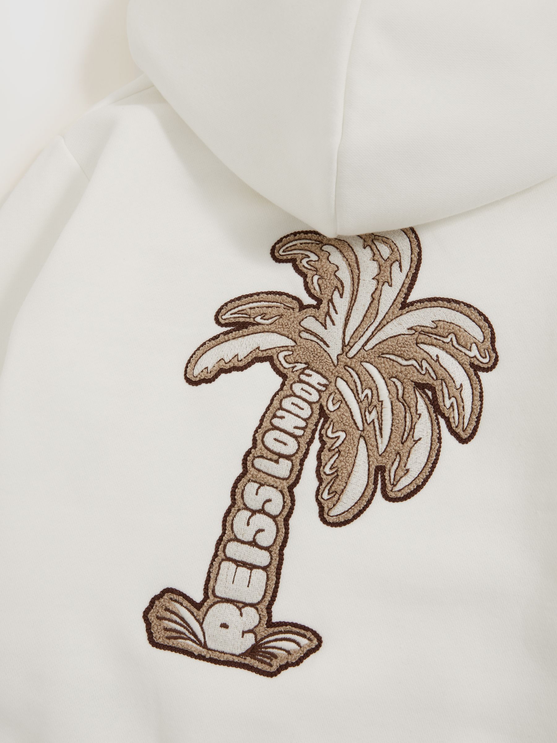 9-13 yrs Cotton-Blend Palm-Embroidered Hoodie in Off White - Image 4 of 4