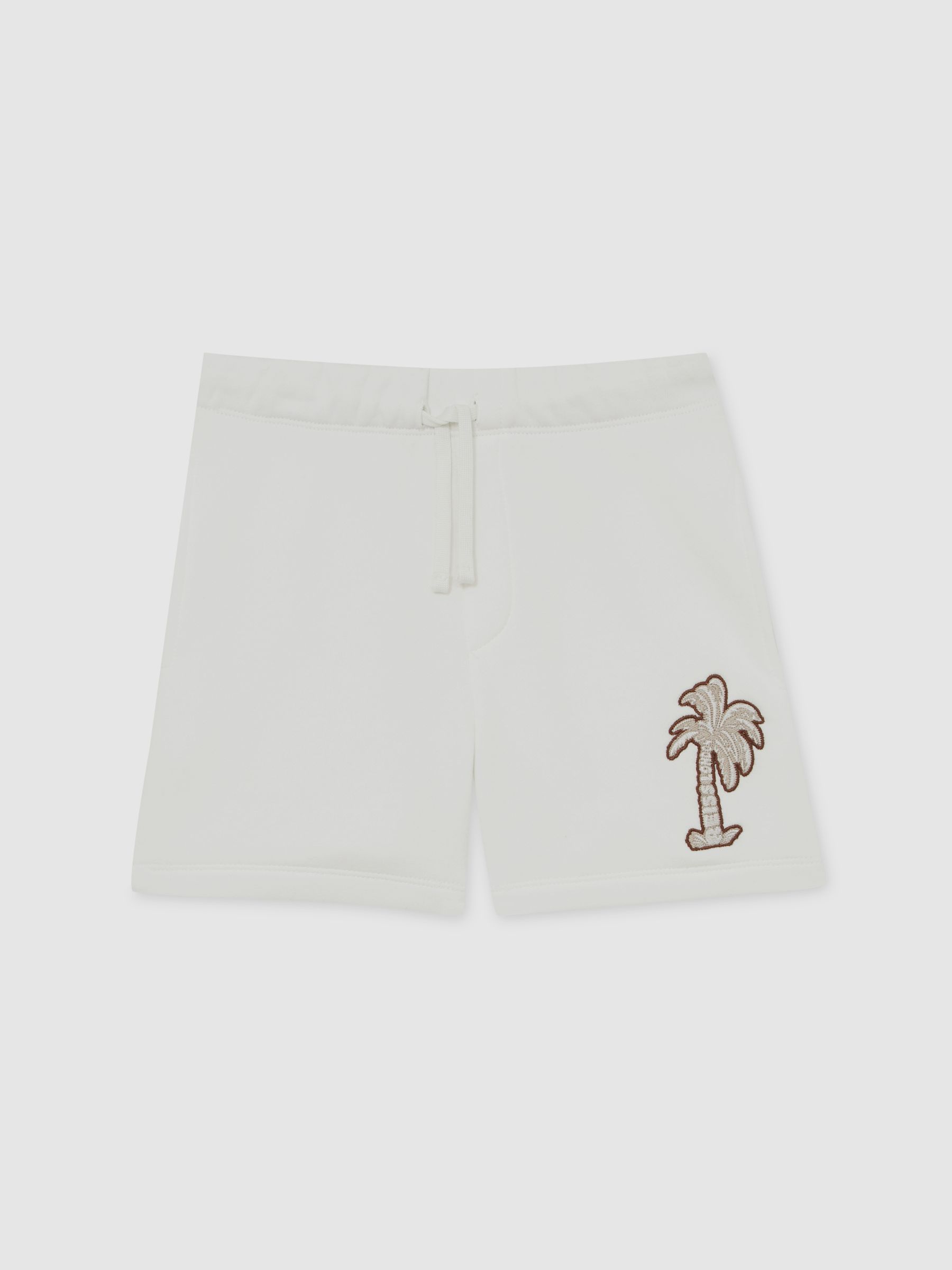 9-13 yrs Cotton Blend Palm Embroidered Shorts in Off White - Image 2 of 4