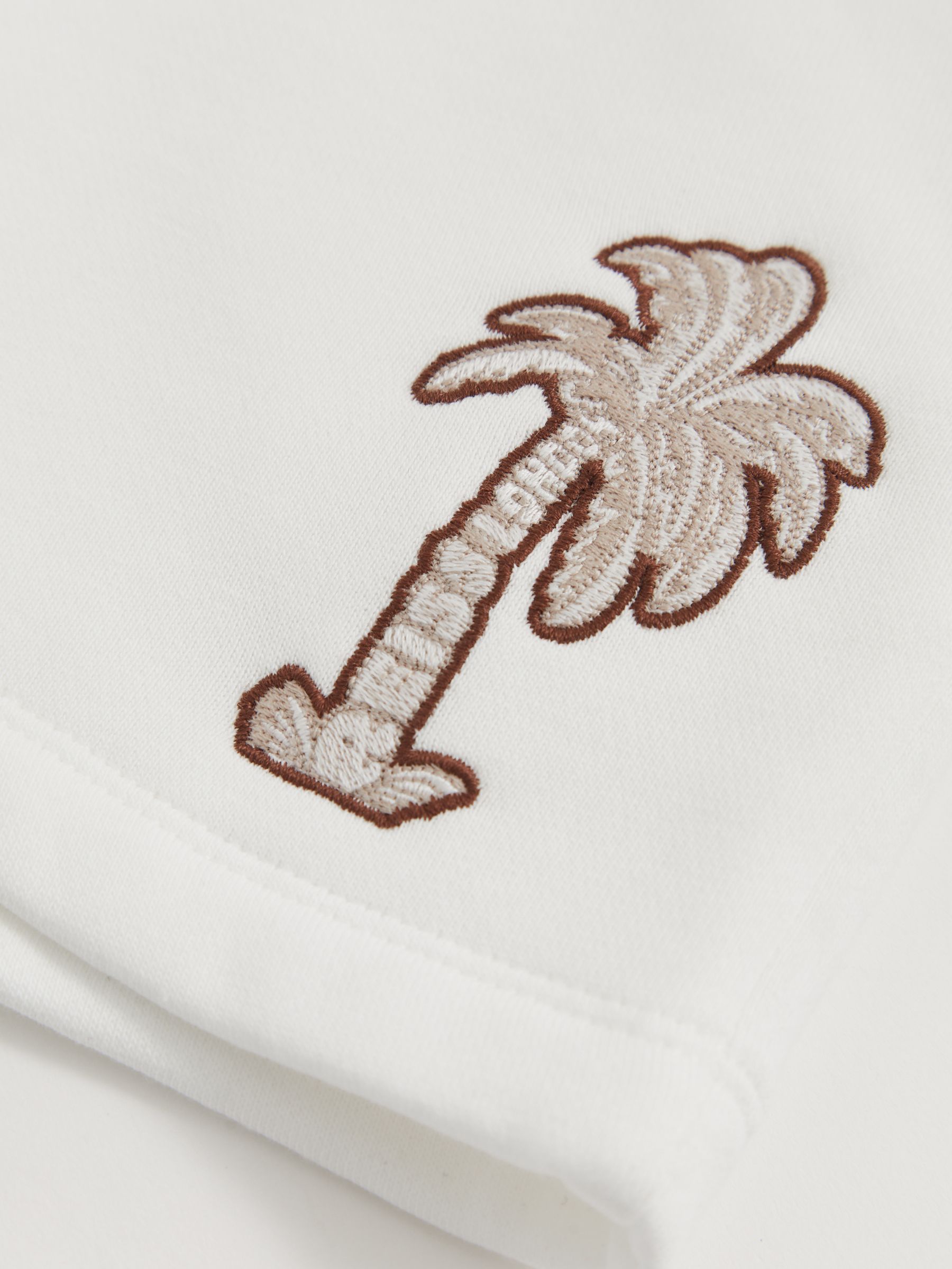 9-13 yrs Cotton Blend Palm Embroidered Shorts in Off White - Image 4 of 4