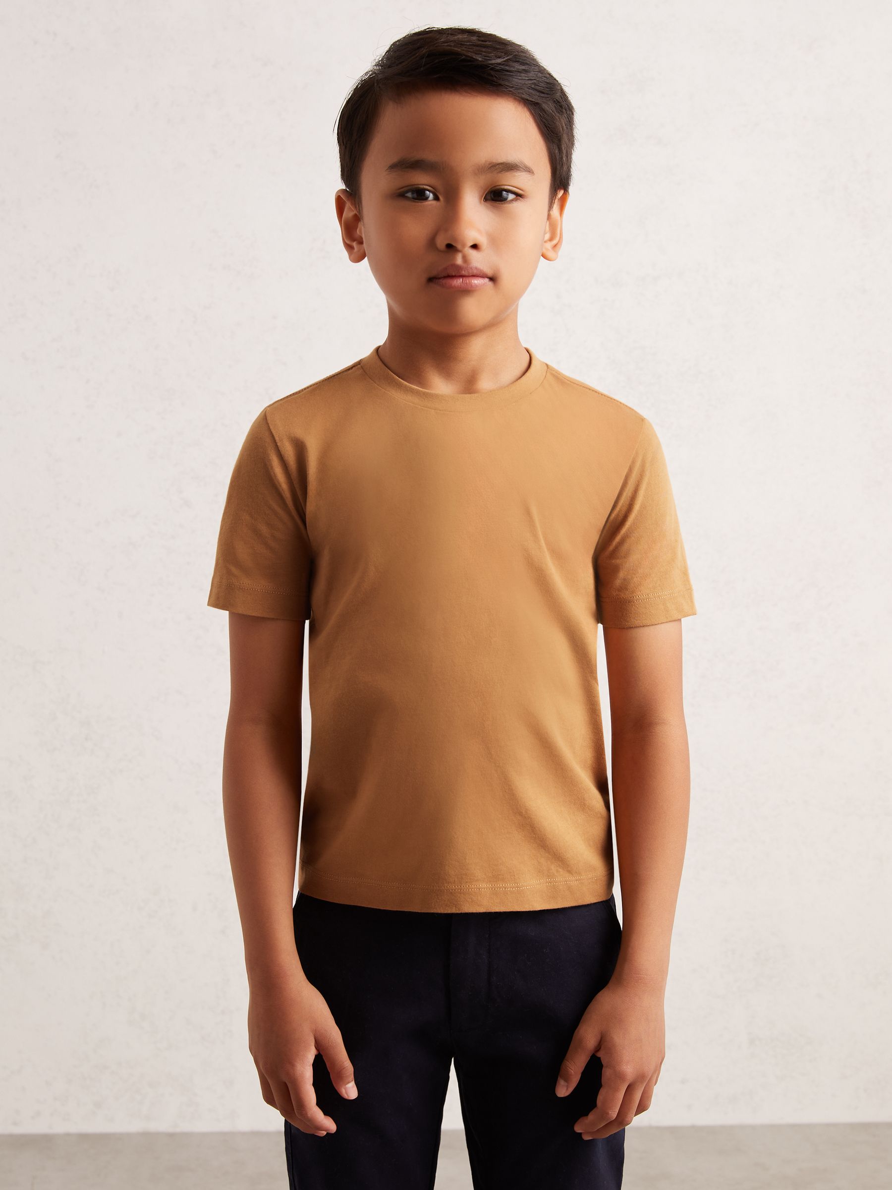 9-13 yrs Crew Neck T-Shirt in Tan Brown - Image 1 of 4