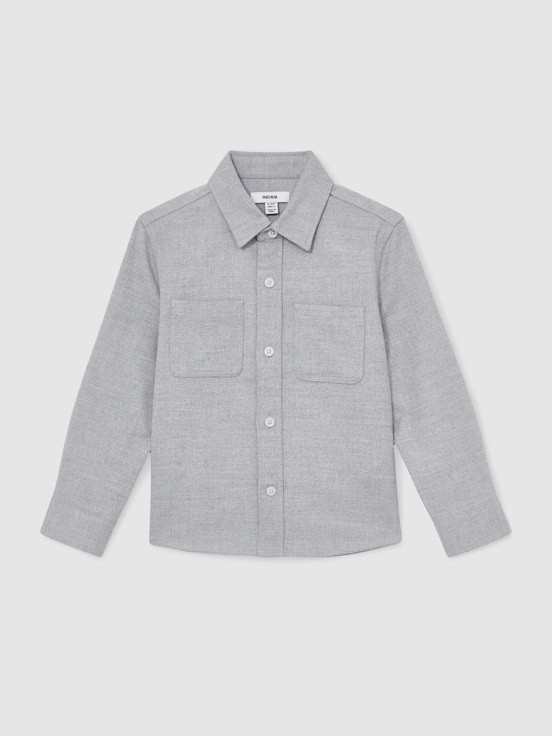 Flannel Twin-Pocket Overshirt in Soft Grey Melange - Image 2 of 4