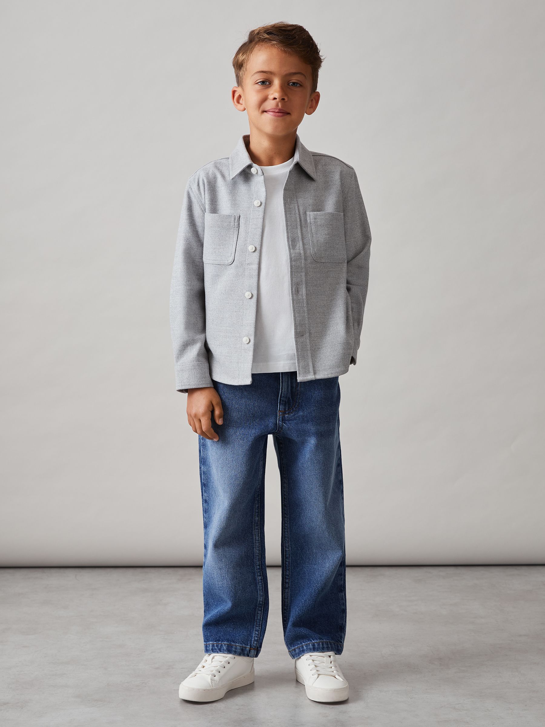 Flannel Twin-Pocket Overshirt in Soft Grey Melange - Image 3 of 4