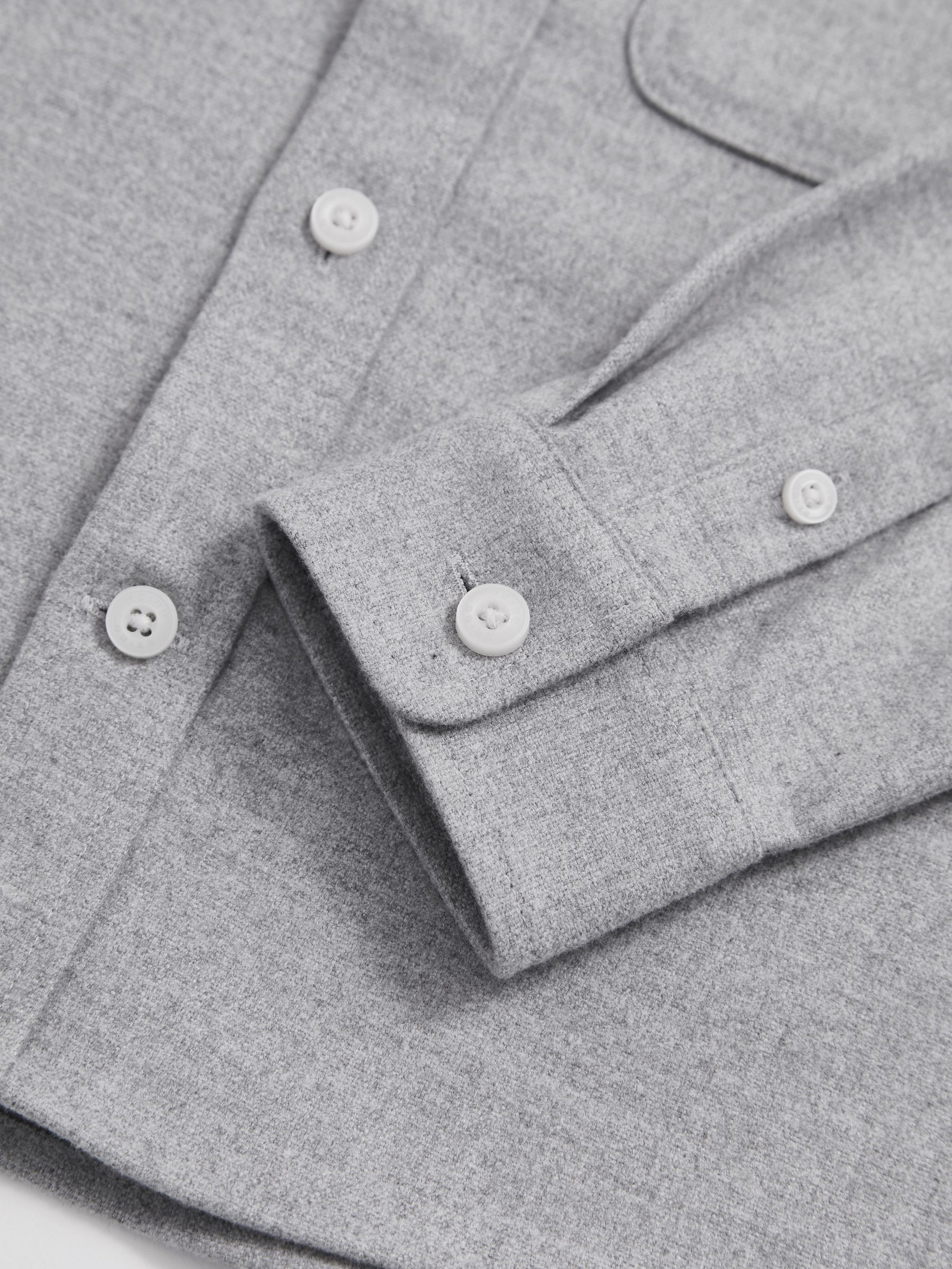 Flannel Twin-Pocket Overshirt in Soft Grey Melange - Image 4 of 4