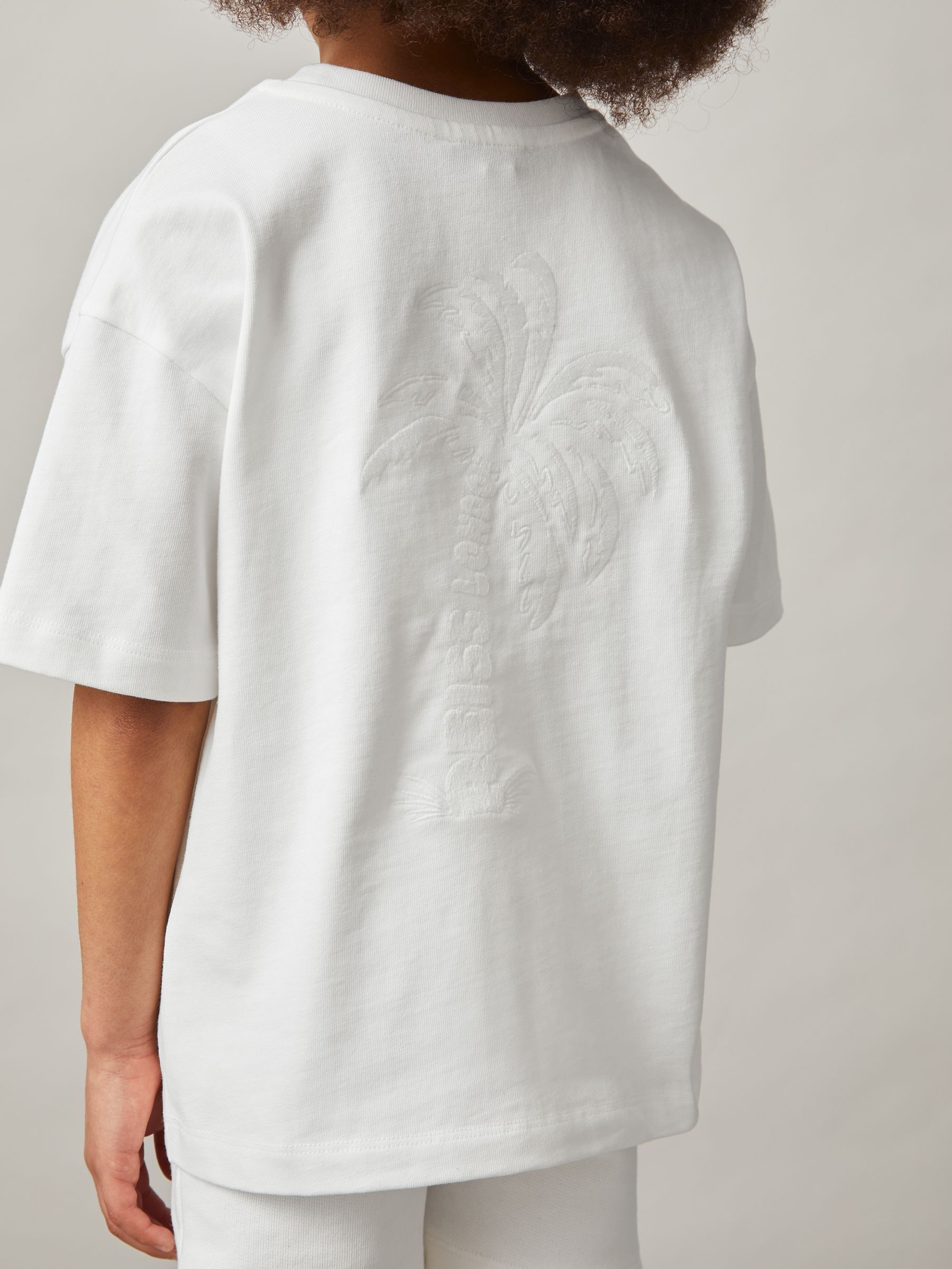 9-13 yrs Cotton Palm-Embroidery Oversize T-Shirt in Off White - Image 4 of 5