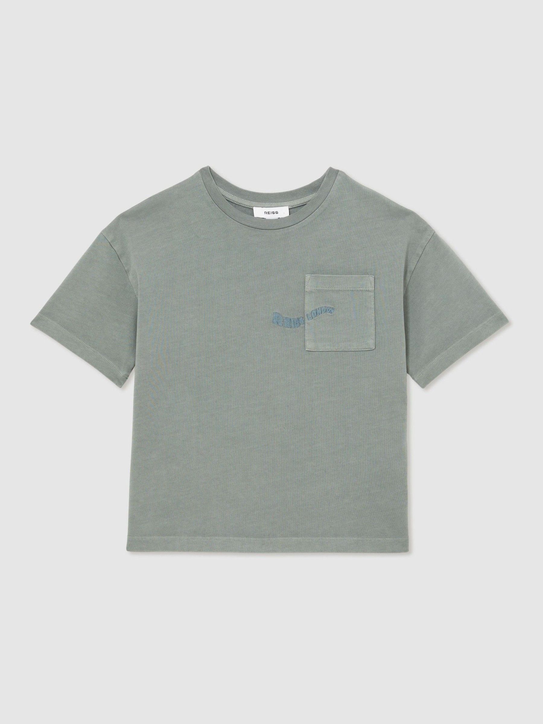9-13 yrs Cotton Palm-Embroidery Oversize T-Shirt in Washed Sage - Image 2 of 5