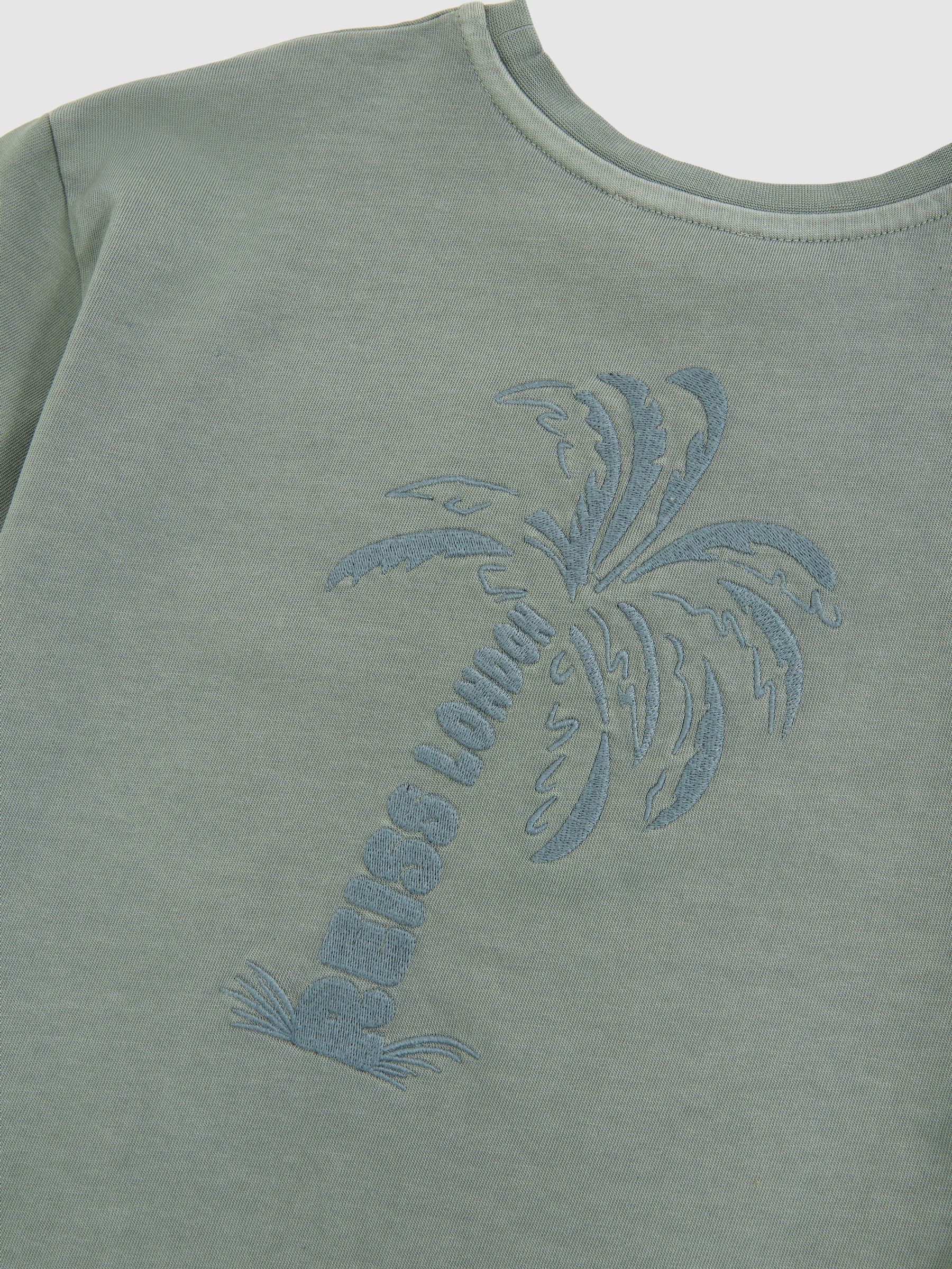9-13 yrs Cotton Palm-Embroidery Oversize T-Shirt in Washed Sage - Image 5 of 5