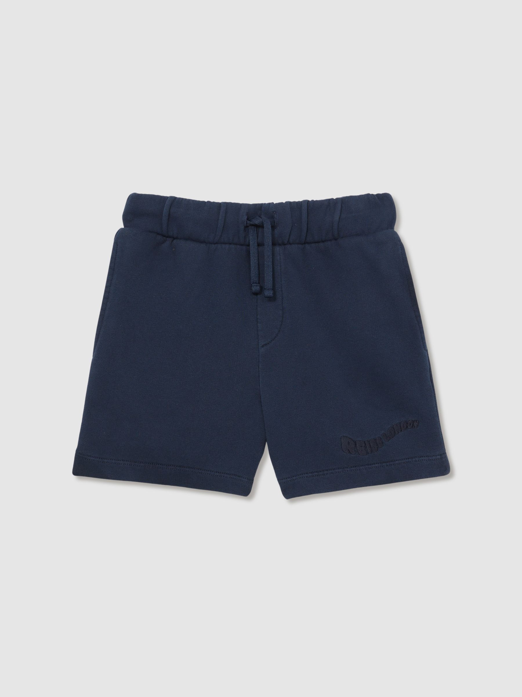 13-14 yrs Cotton Brand-Embroidered Shorts in Washed Navy - Image 1 of 4