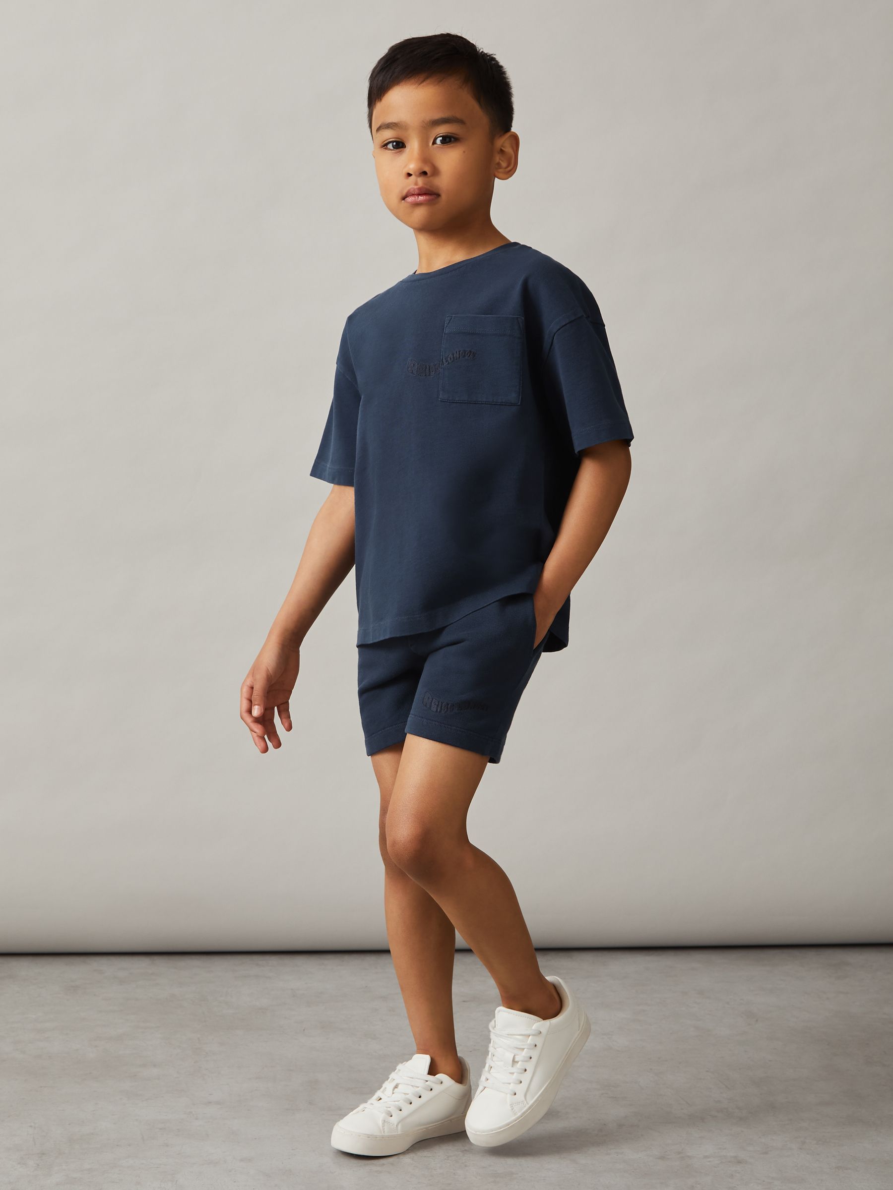 13-14 yrs Cotton Brand-Embroidered Shorts in Washed Navy - Image 2 of 4