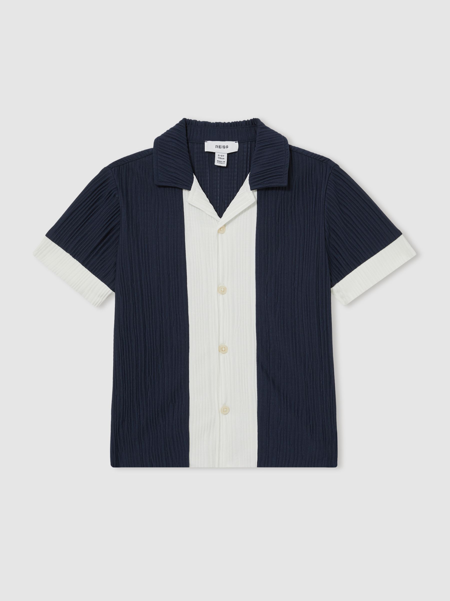 3-9 yrs Plissé Colour-Block Shirt in Navy/White - Image 2 of 4