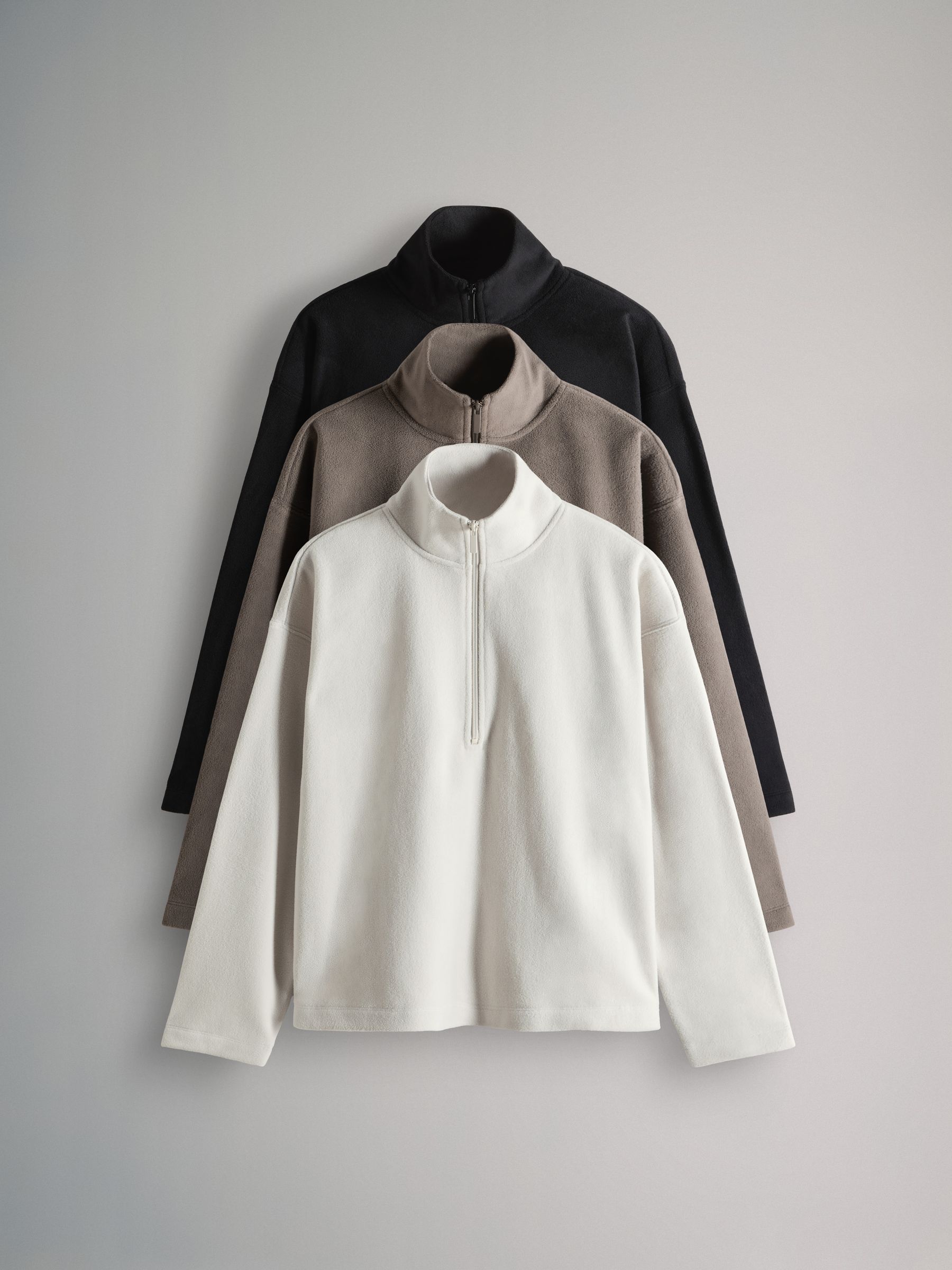 Black/Taupe Brown/Cream - 3 Pack Quarter Zip Microfleece Jumpers - Image 1 of 6
