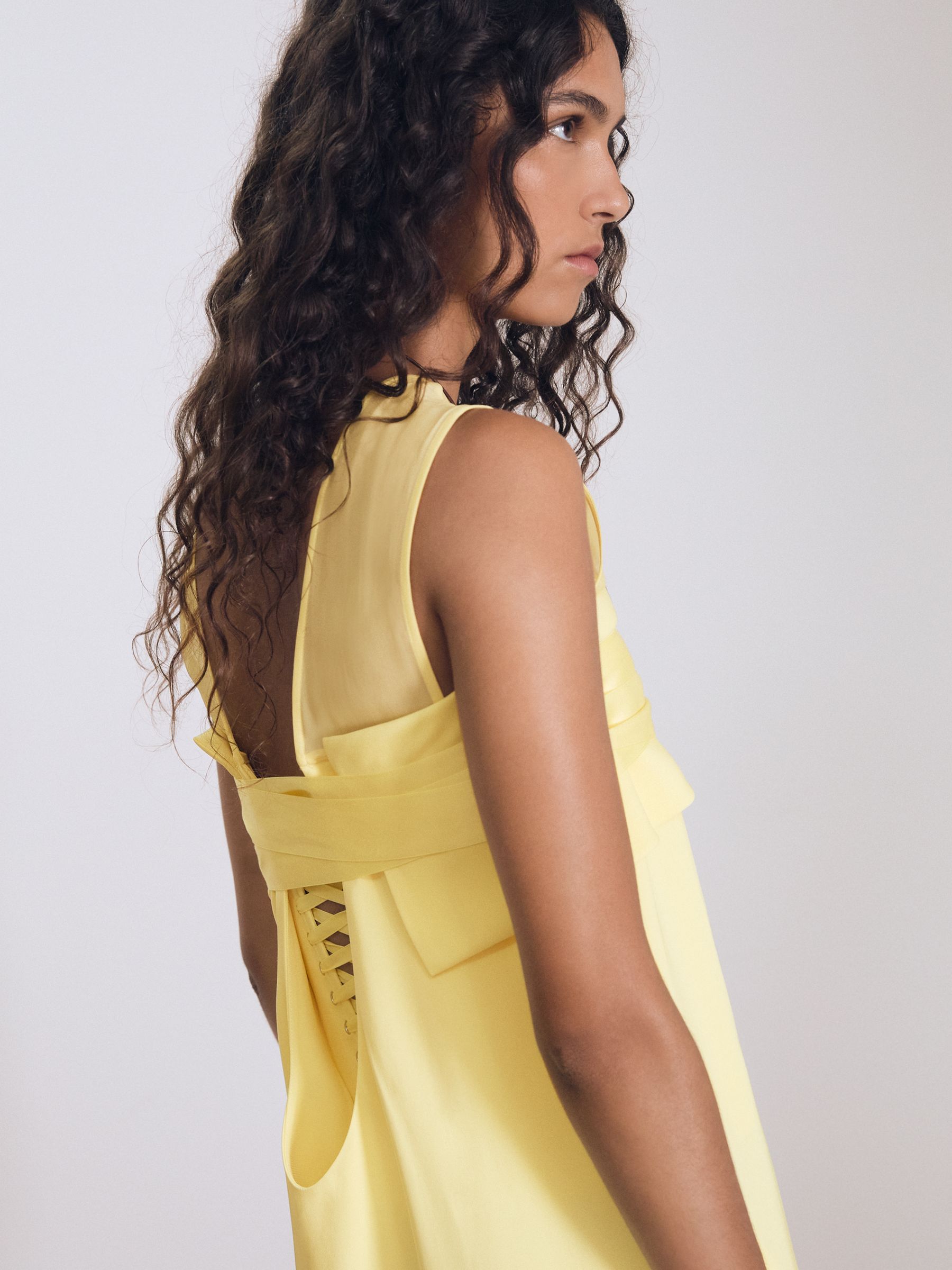 Atelier Ribbon-Tie Corset Shift Dress in Lemon - Image 3 of 6