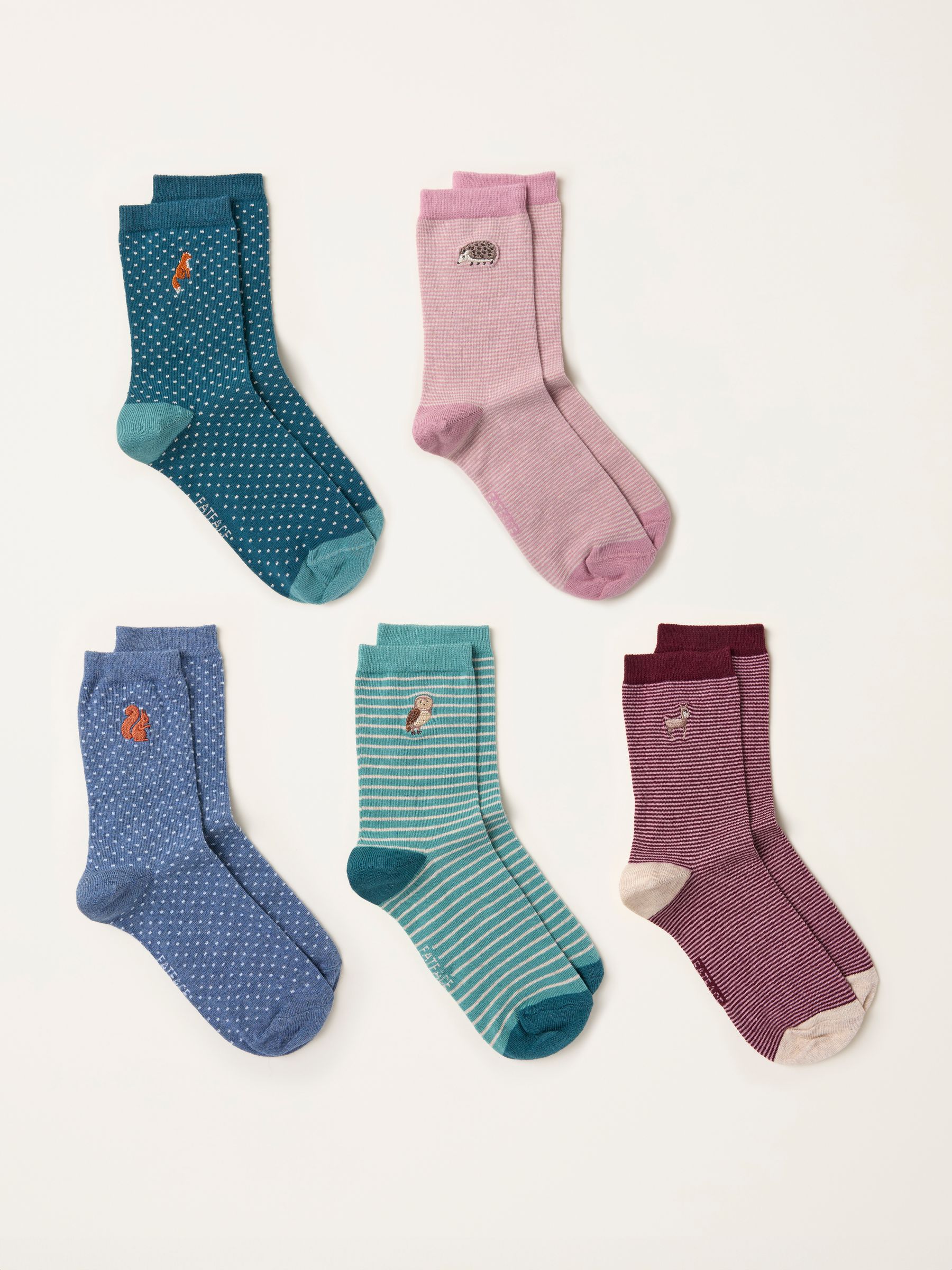 Multi 5 Pairs of Embroidered Woodland Socks - Image 2 of 2