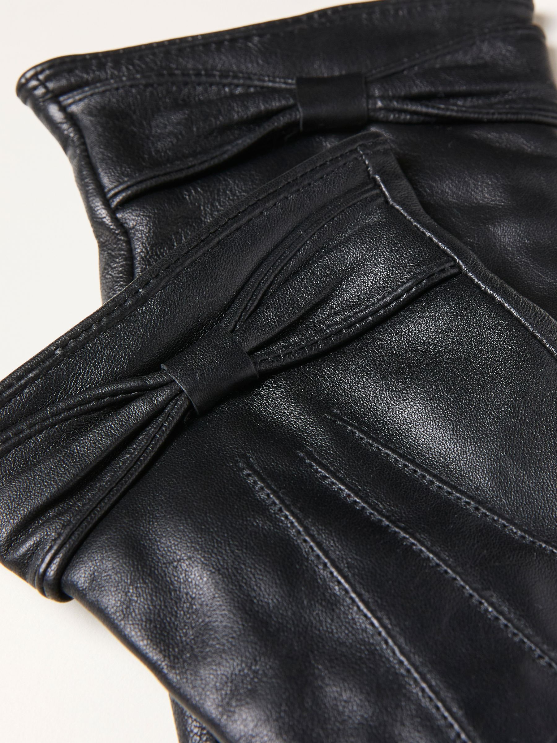 Black Leather Bow Gloves - Image 2 of 2 Black Leather Bow Gloves - Image 2 of 2
