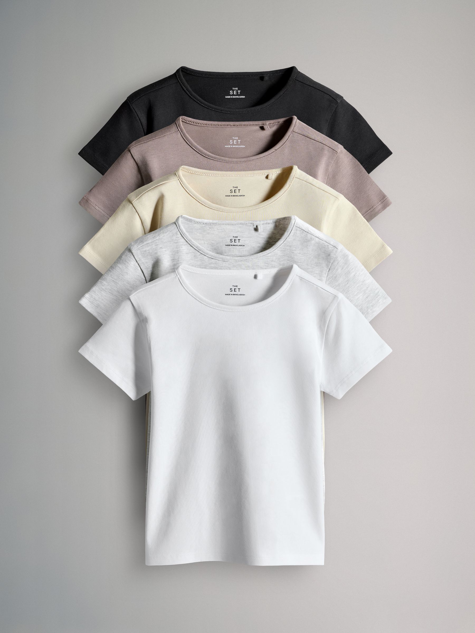 Black/Brown/Cream/Grey Marl - 5 Pack Short Sleeve Crew Neck Cotton T-Shirts - Image 1 of 8