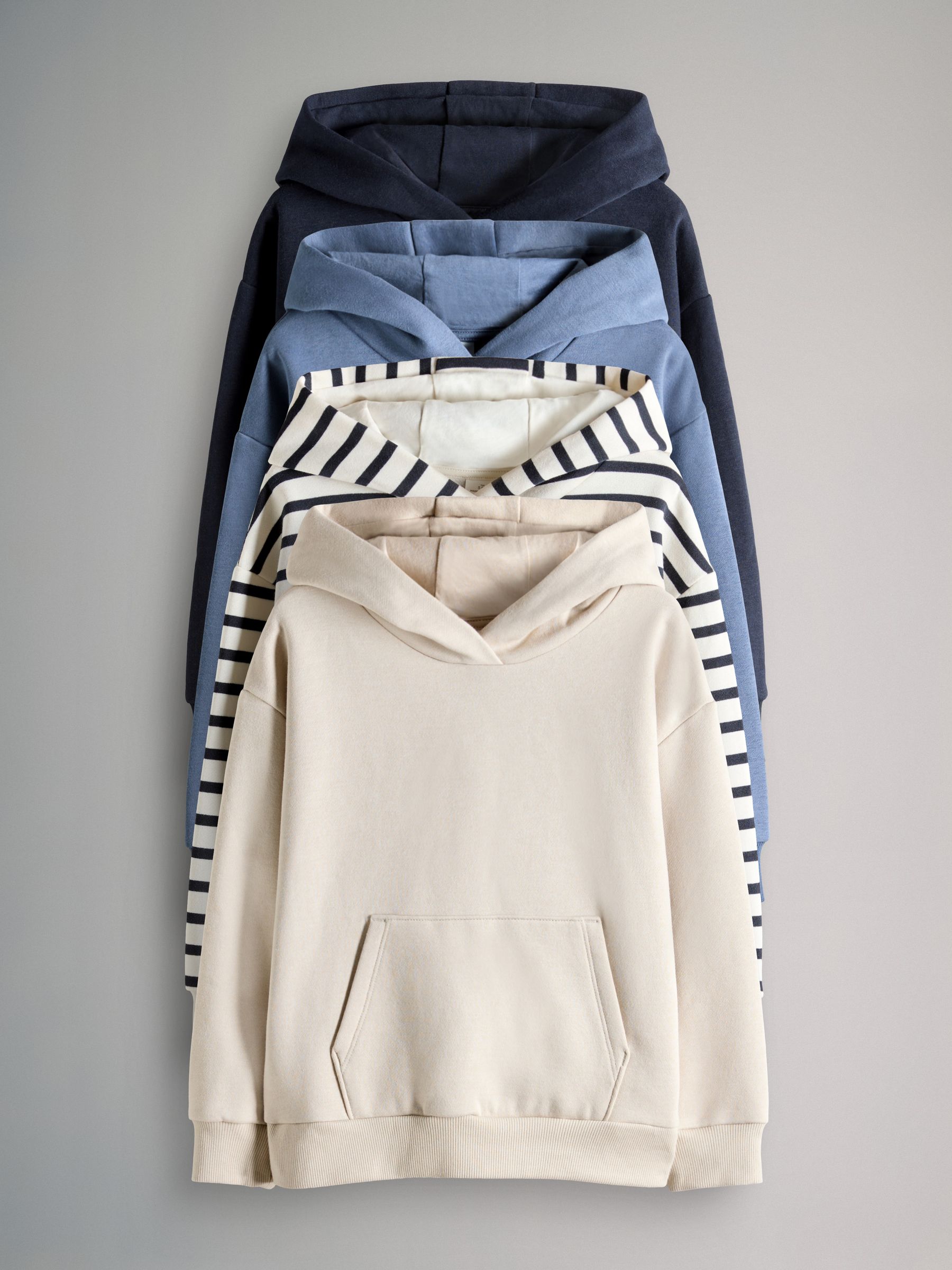 Navy Blue/Cream/Stripe 4 Pack Relaxed Hoodies - Image 1 of 6