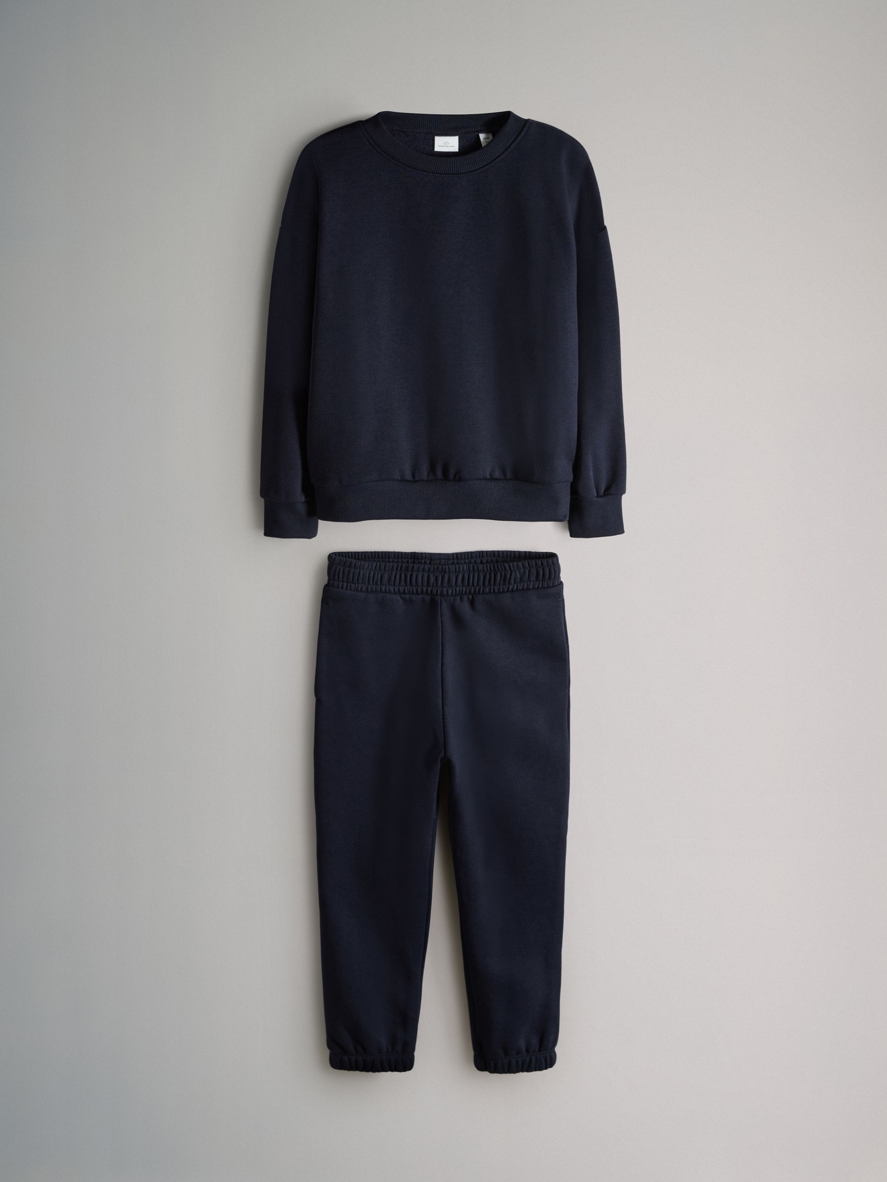Navy Blue/Stripe/Cream 5 Piece Crew Neck Sweat Hoodie And Cuffed Leg Joggers Set - Image 2 of 6