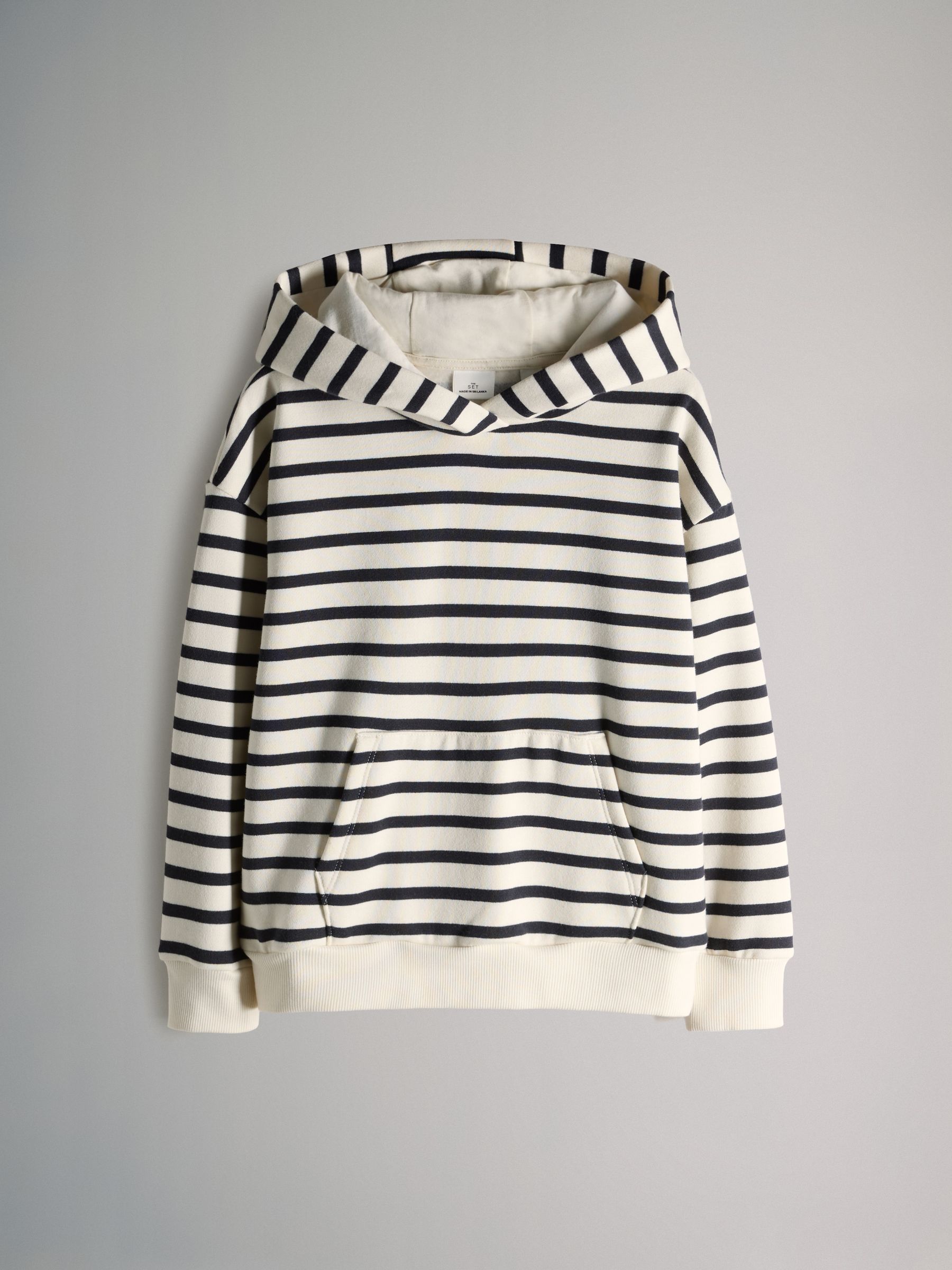 Navy Blue/Stripe/Cream 5 Piece Crew Neck Sweat Hoodie And Cuffed Leg Joggers Set - Image 3 of 6