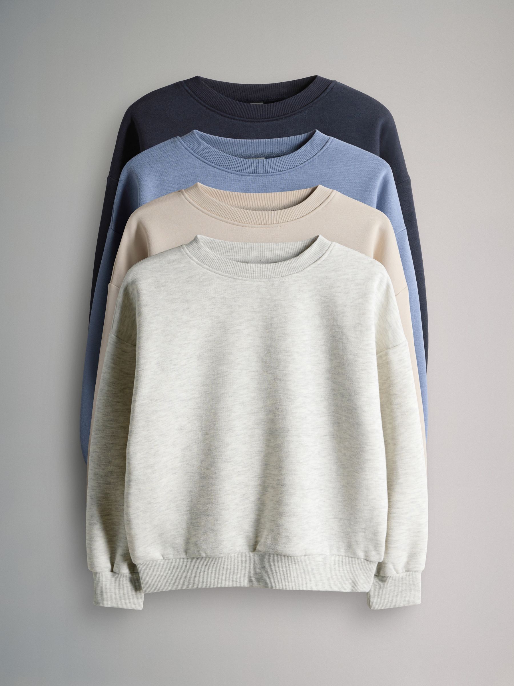 Navy/Blue/Cream/Grey Marl - 4 Pack Crew Neck Jersey Sweatshirts - Image 2 of 8