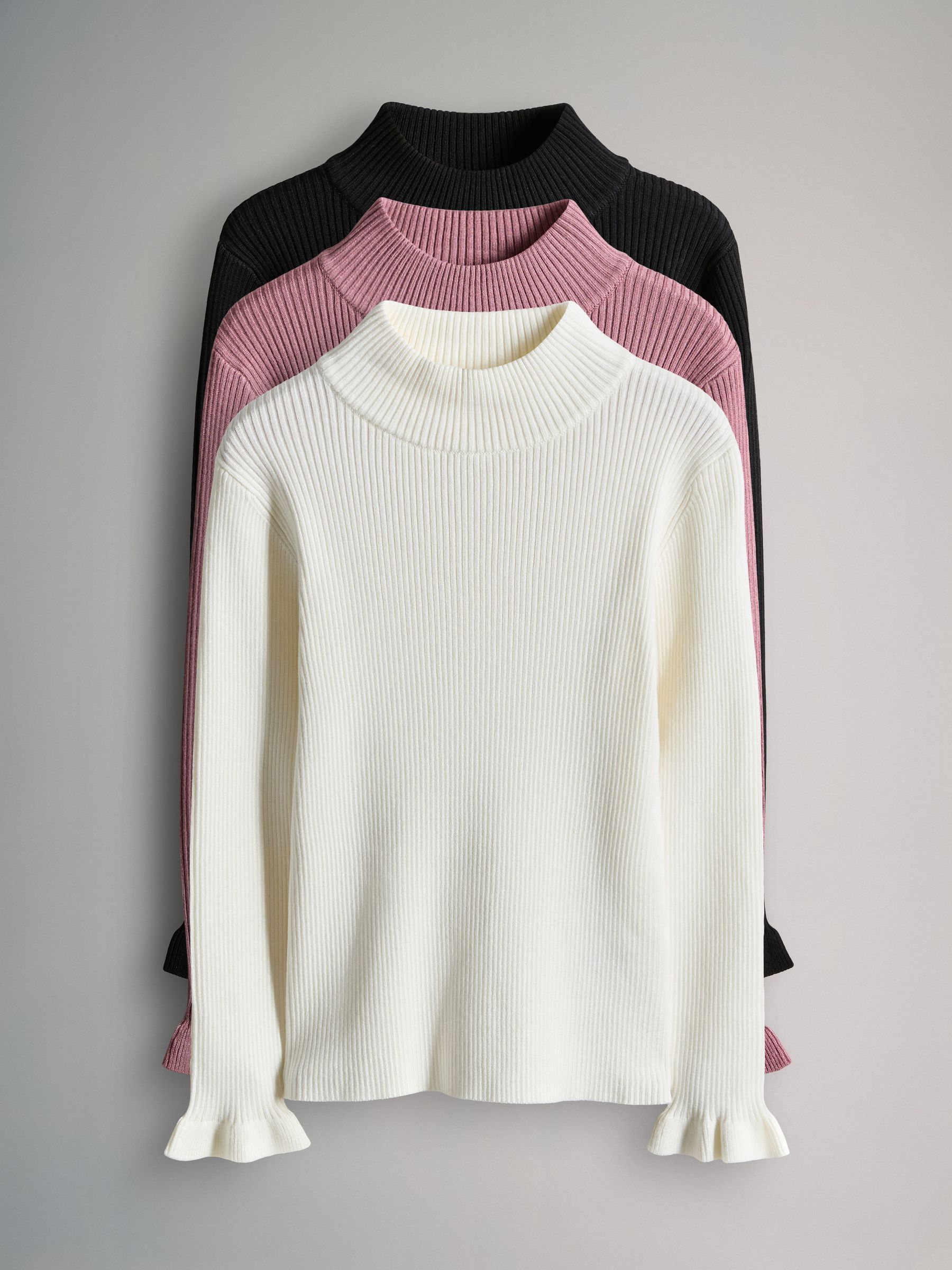 3 Pack Rib Knit Roll Neck Jumpers - Image 1 of 6