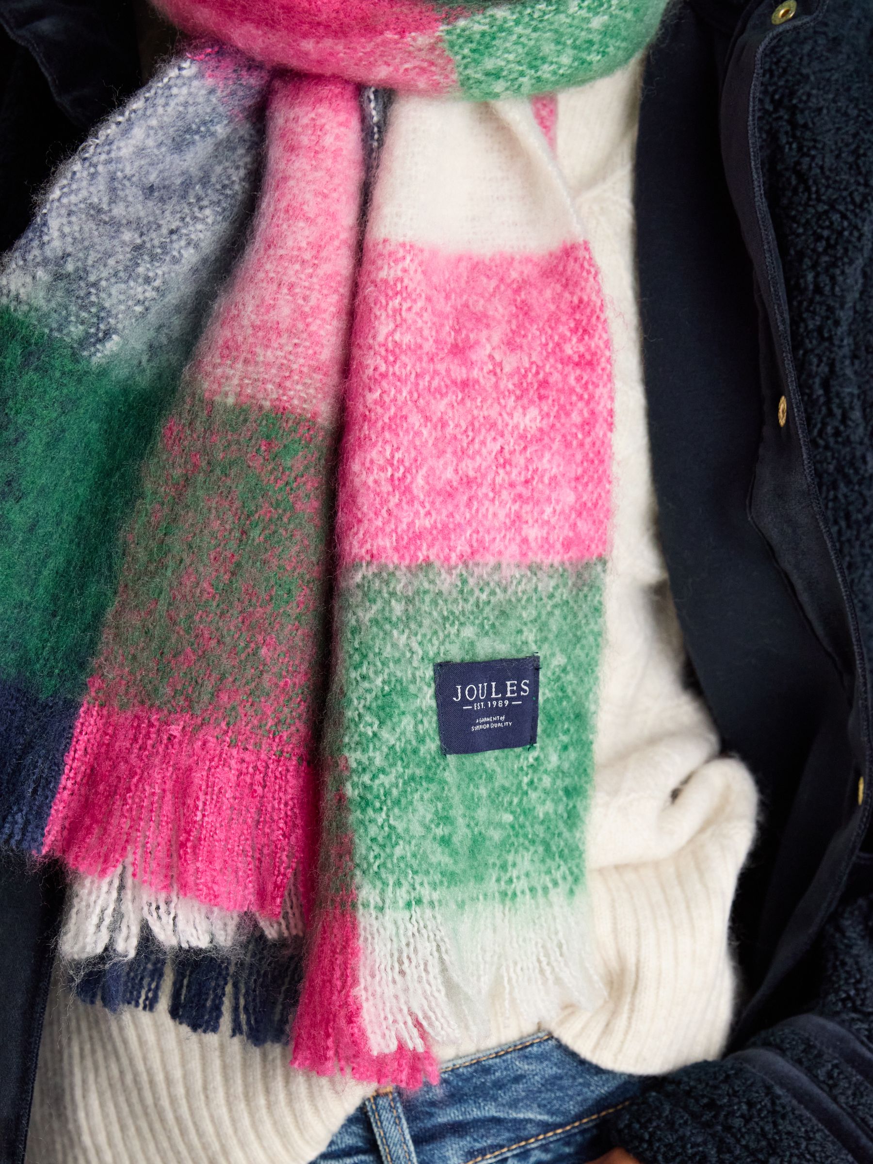 Betsy Green Pink Mutli Brushed Scarf - Image 4 of 6