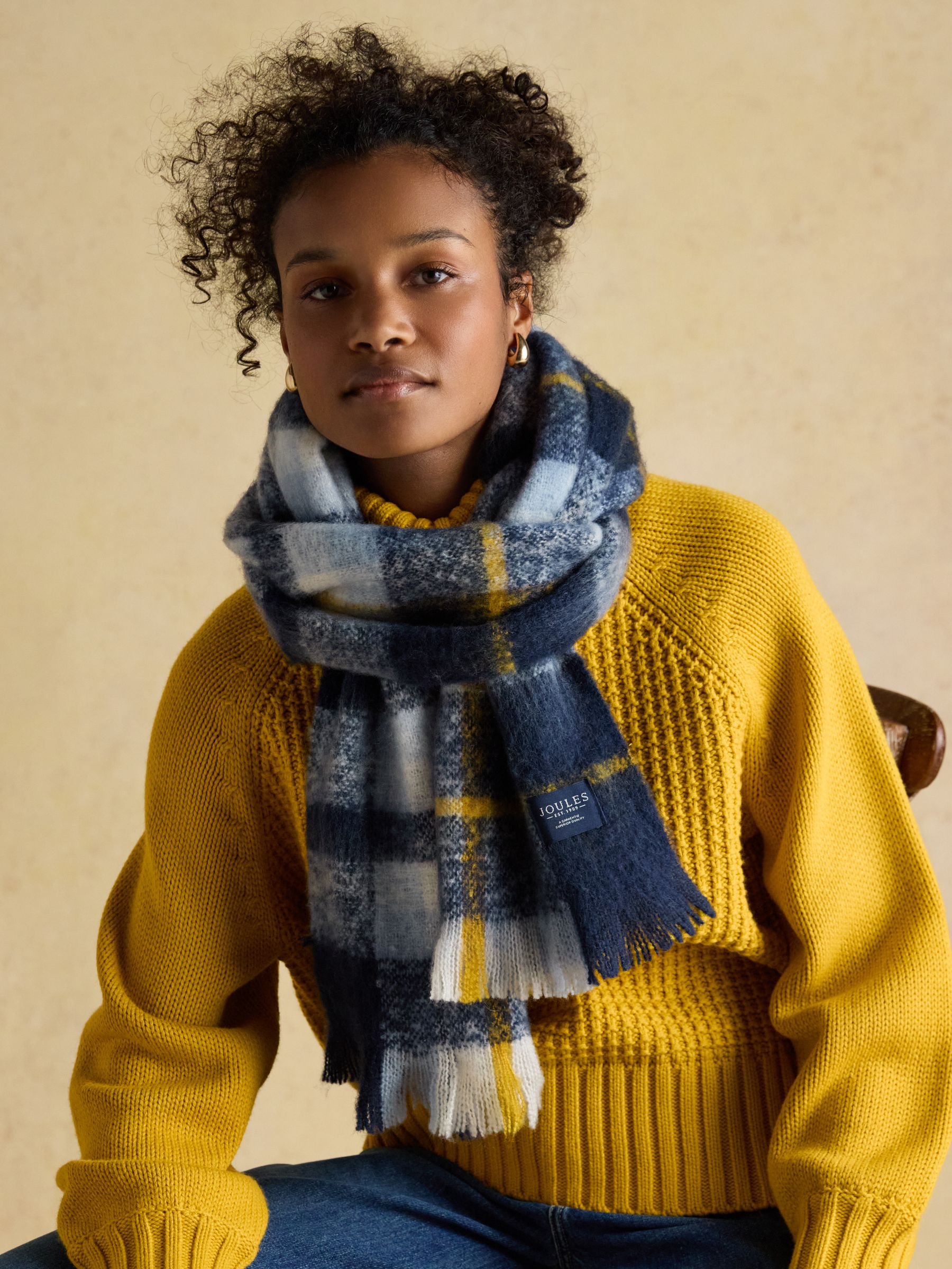 Betsy Navy Yellow Brushed Scarf - Image 2 of 7 Betsy Navy Yellow Brushed Scarf - Image 2 of 7