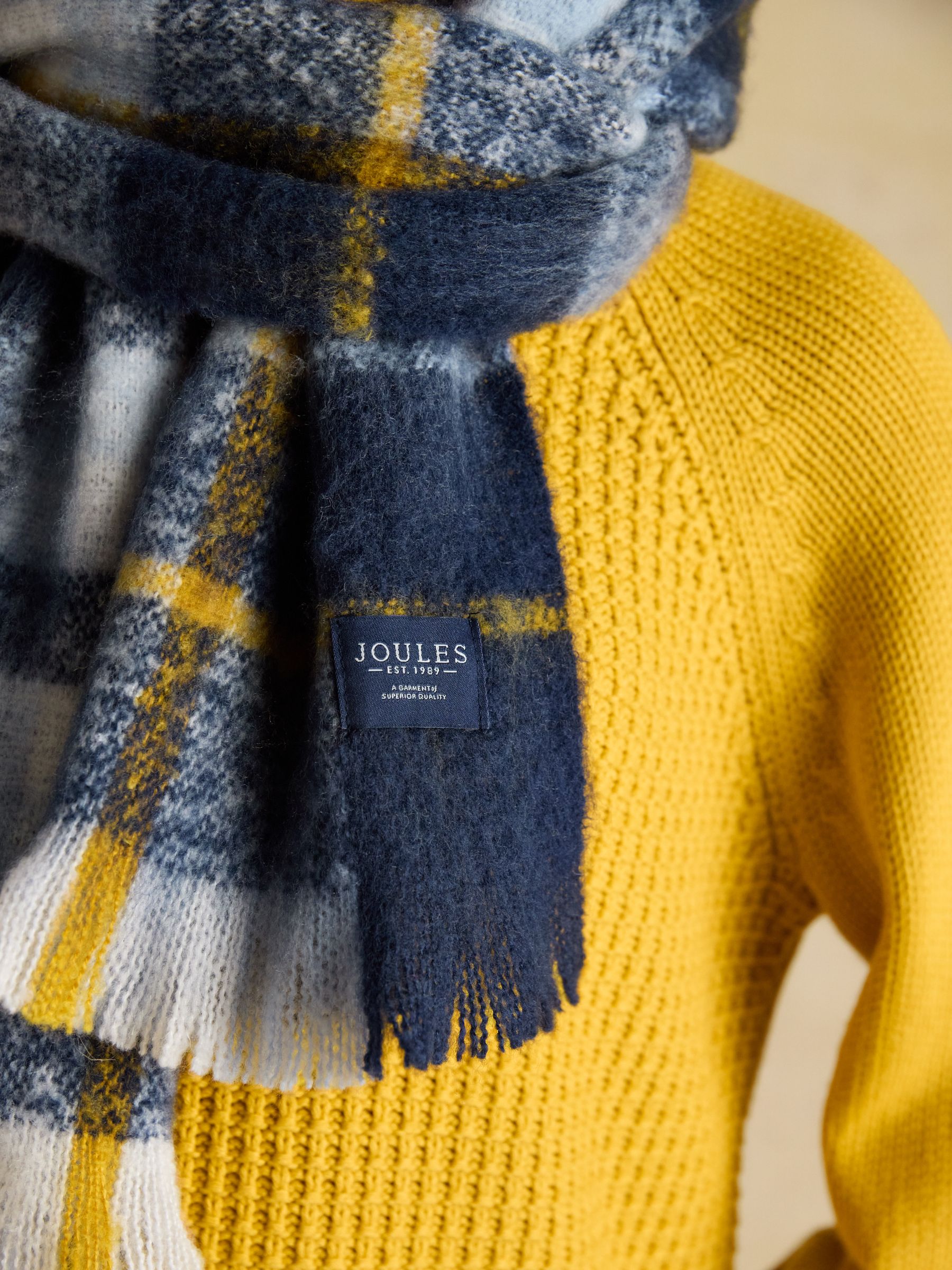 Betsy Navy Yellow Brushed Scarf - Image 4 of 7