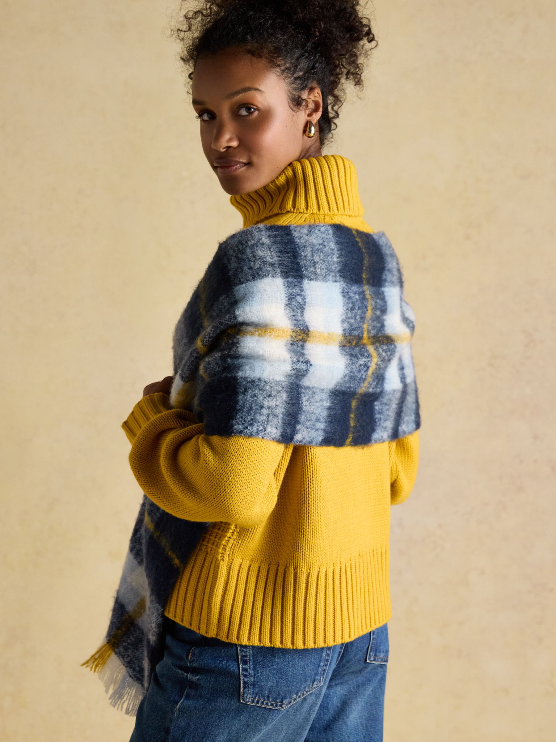 Betsy Navy Yellow Brushed Scarf - Image 5 of 7