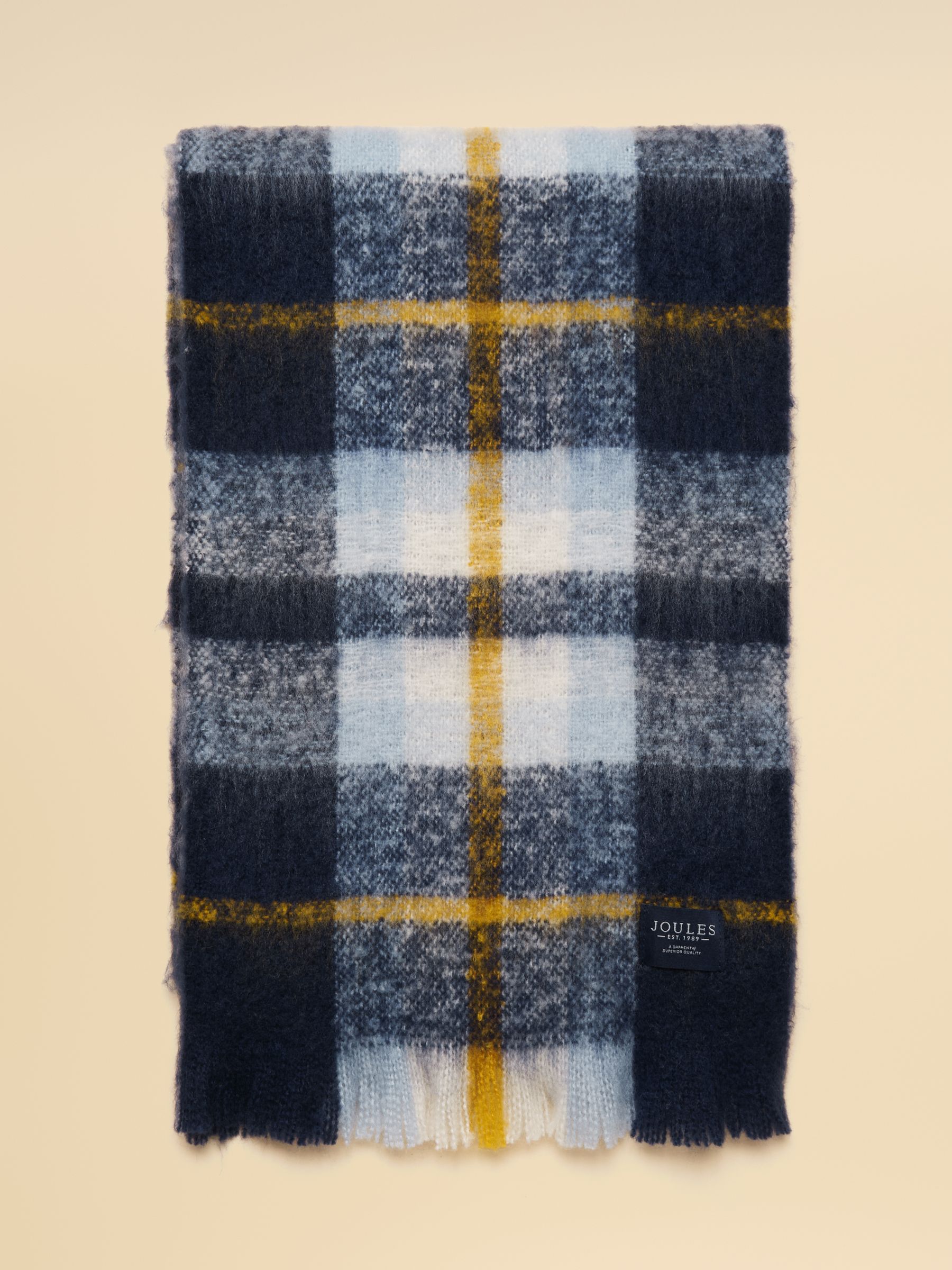 Betsy Navy Yellow Brushed Scarf - Image 6 of 7