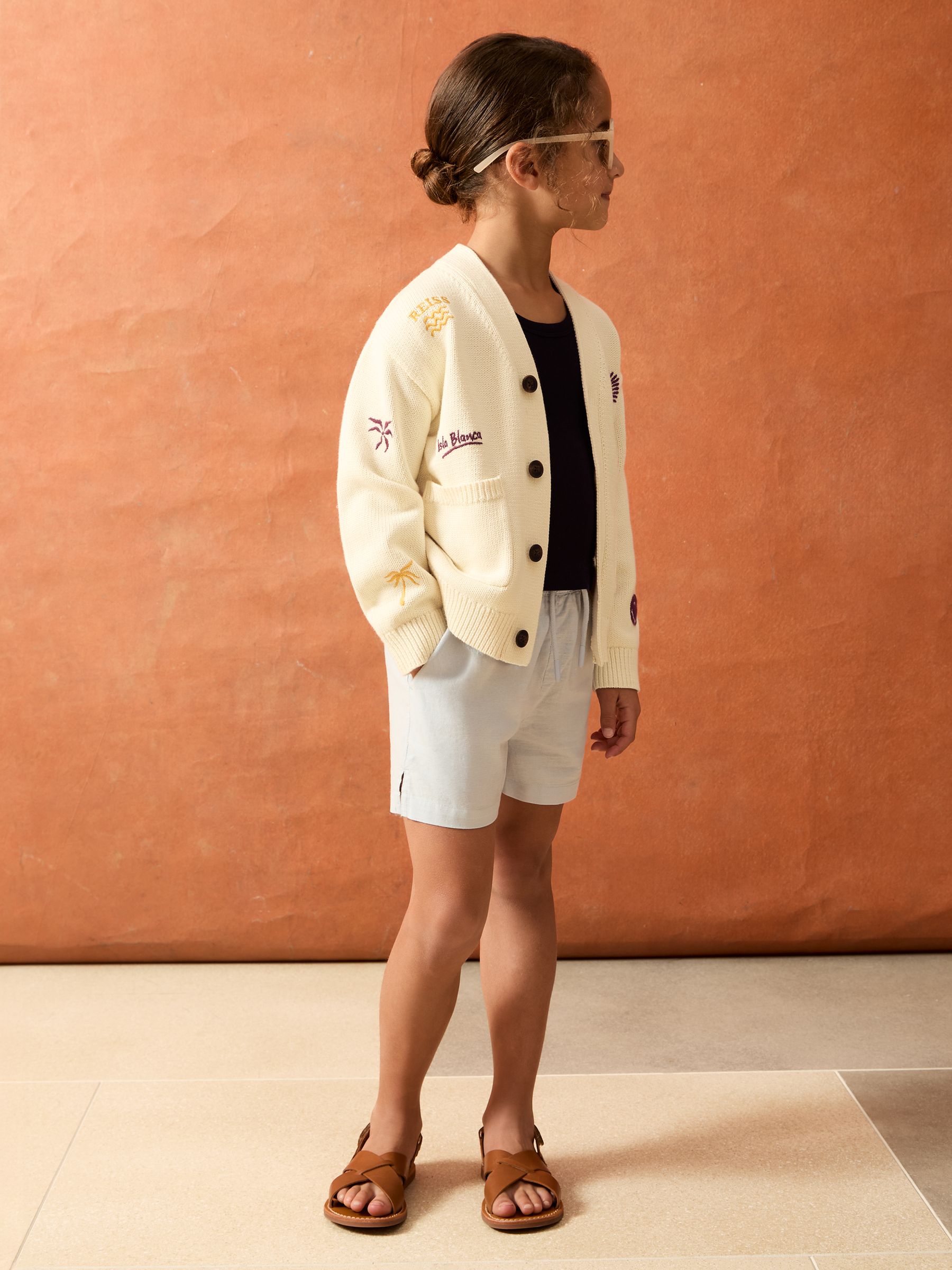 4-9 yrs SmileyWorld | Reiss Embroidery Cardigan Unisex Fit in Off White - Image 1 of 8