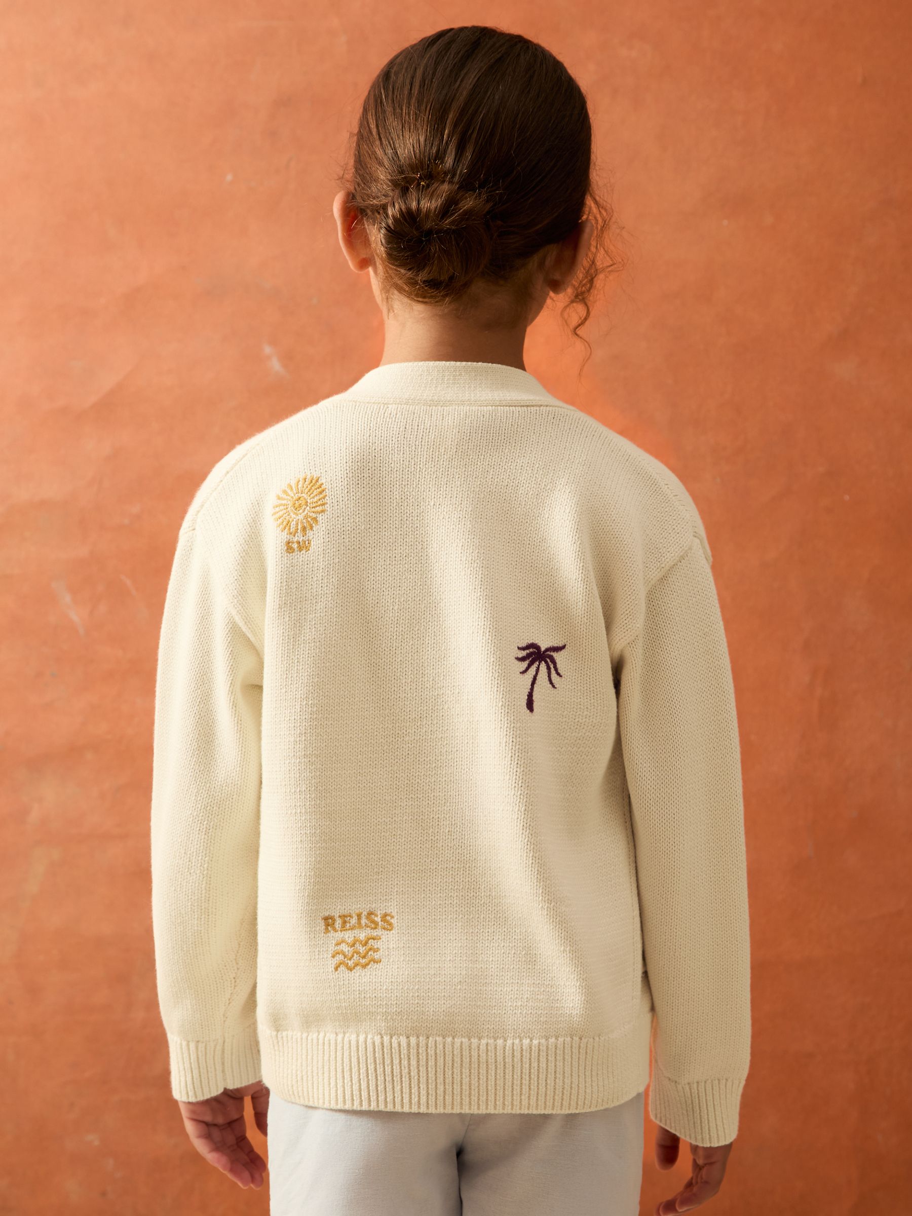 4-9 yrs SmileyWorld | Reiss Embroidery Cardigan Unisex Fit in Off White - Image 5 of 8