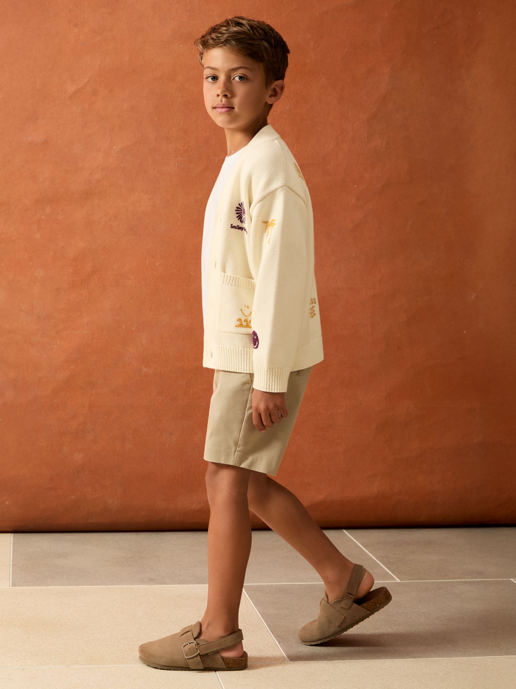 4-9 yrs SmileyWorld | Reiss Embroidery Cardigan Unisex Fit in Off White - Image 6 of 8