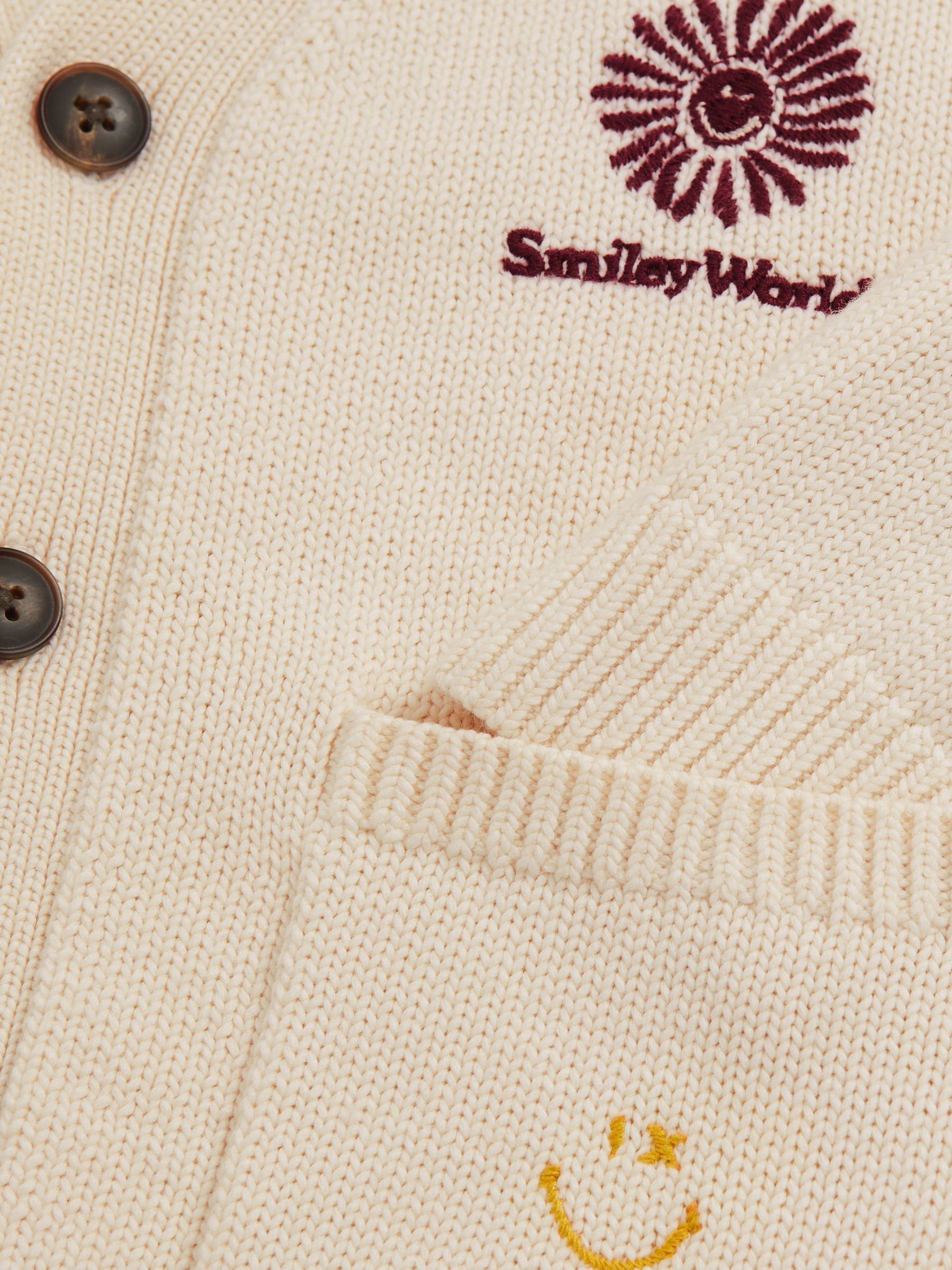 4-9 yrs SmileyWorld | Reiss Embroidery Cardigan Unisex Fit in Off White - Image 8 of 8