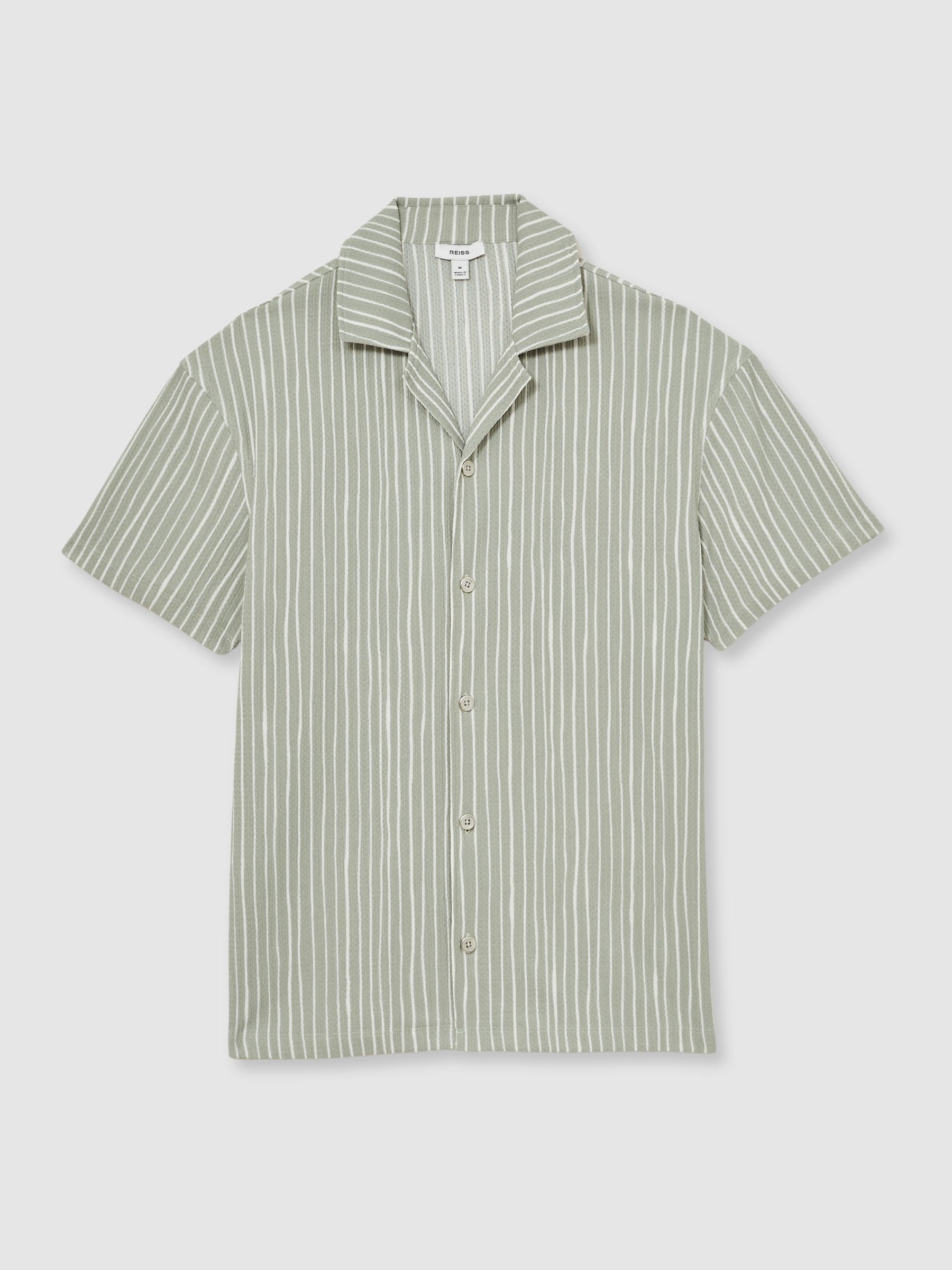 Textured Stripe Cuban Collar Shirt in Sage/White - Image 2 of 6
