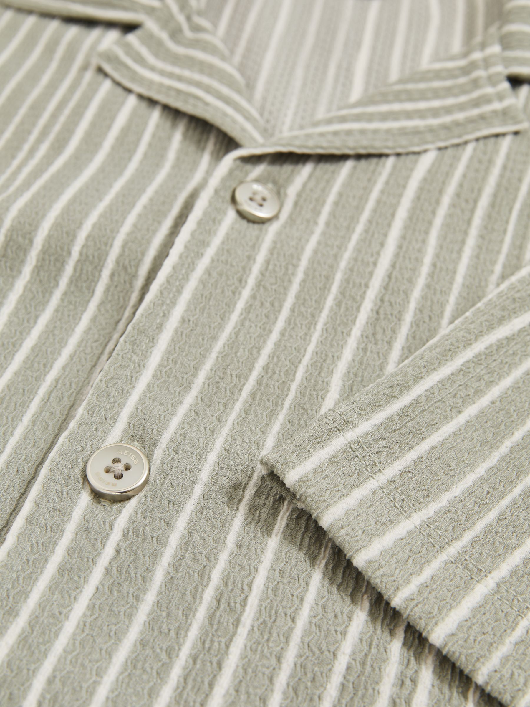 Textured Stripe Cuban Collar Shirt in Sage/White - Image 6 of 6