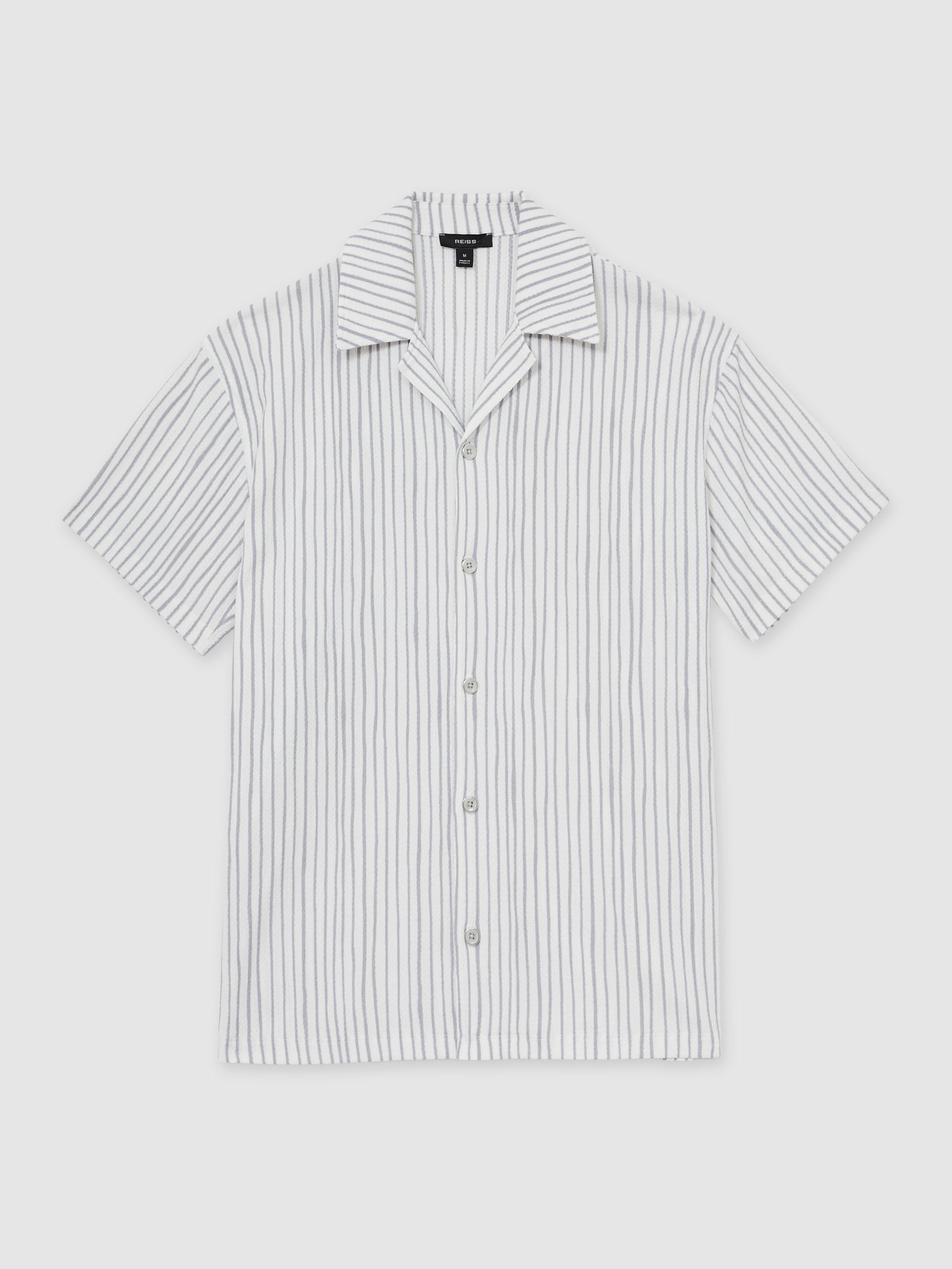 Textured Stripe Cuban Collar Shirt in White/Soft Blue - Image 2 of 6