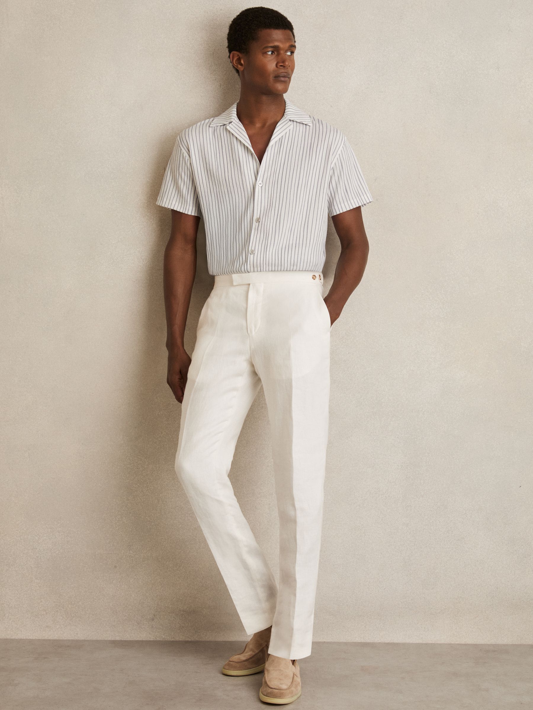Textured Stripe Cuban Collar Shirt in White/Soft Blue - Image 3 of 6