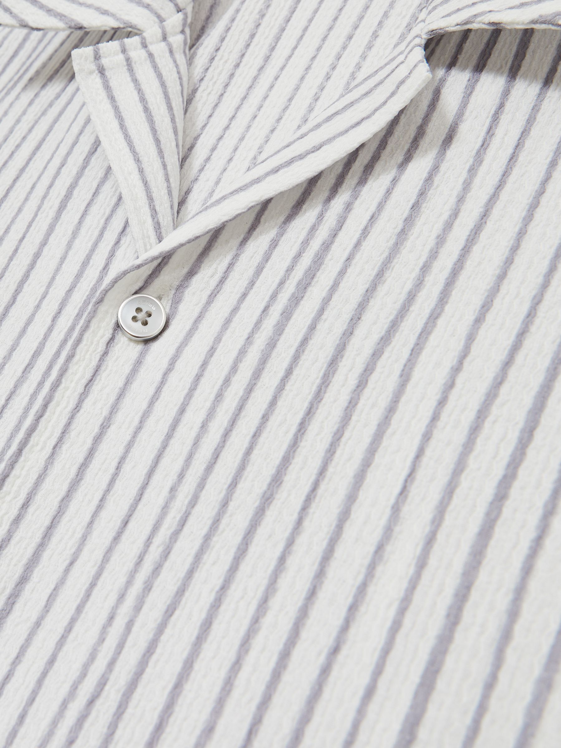Textured Stripe Cuban Collar Shirt in White/Soft Blue - Image 6 of 6